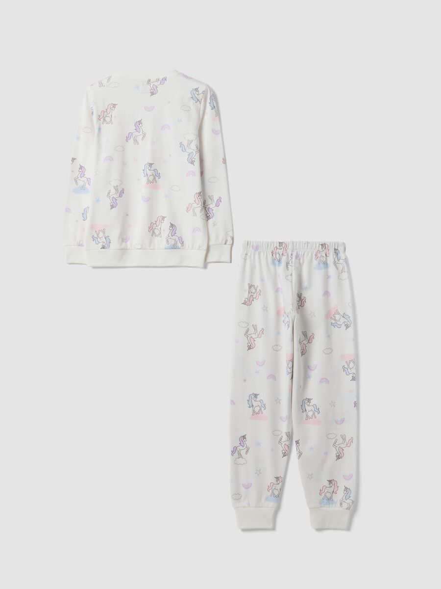 White pure organic cotton unicorn print pyjamas for girls_1