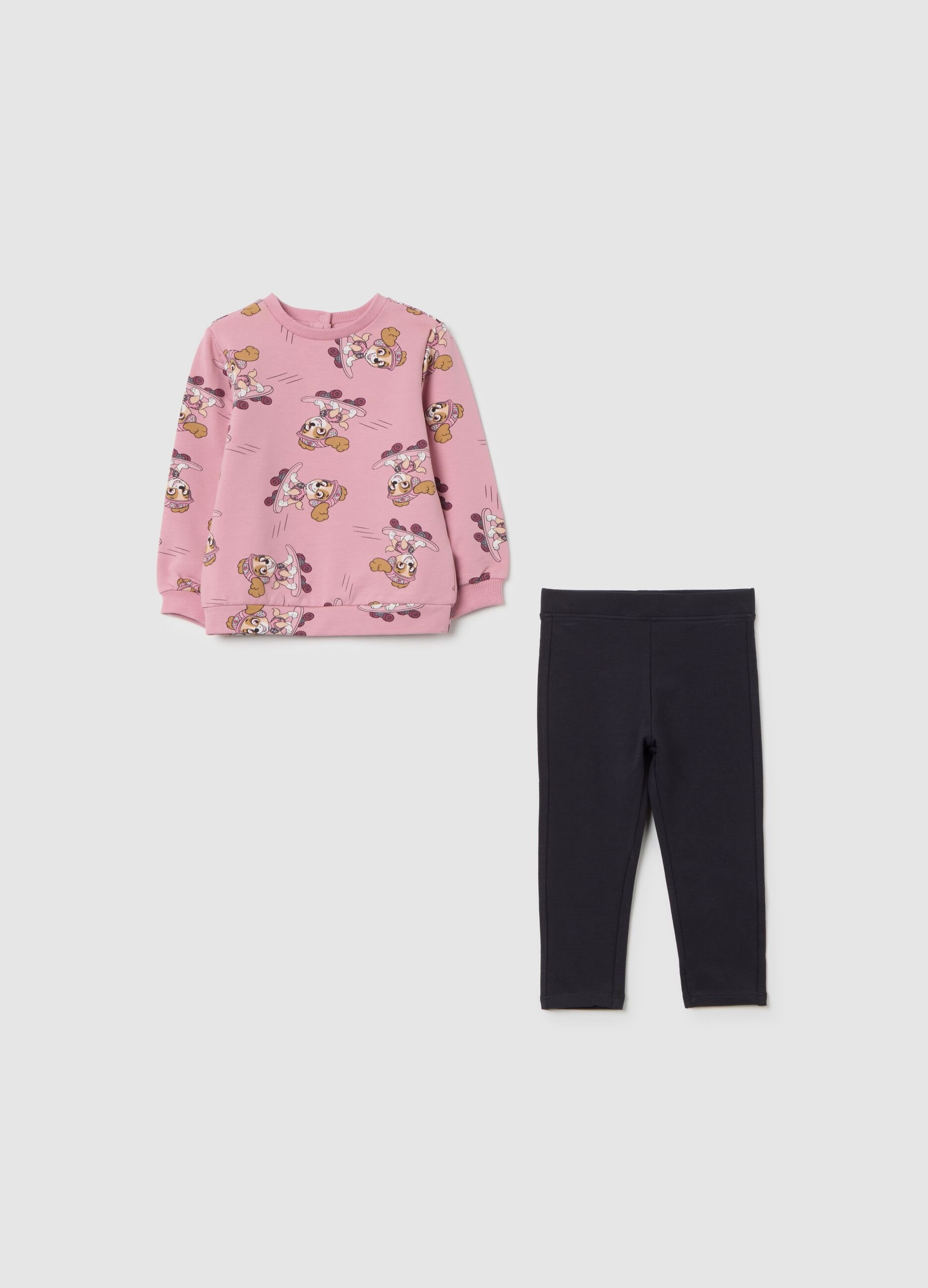 Multicolour sweatshirt and trouser set for girls in regular fit cotton blend