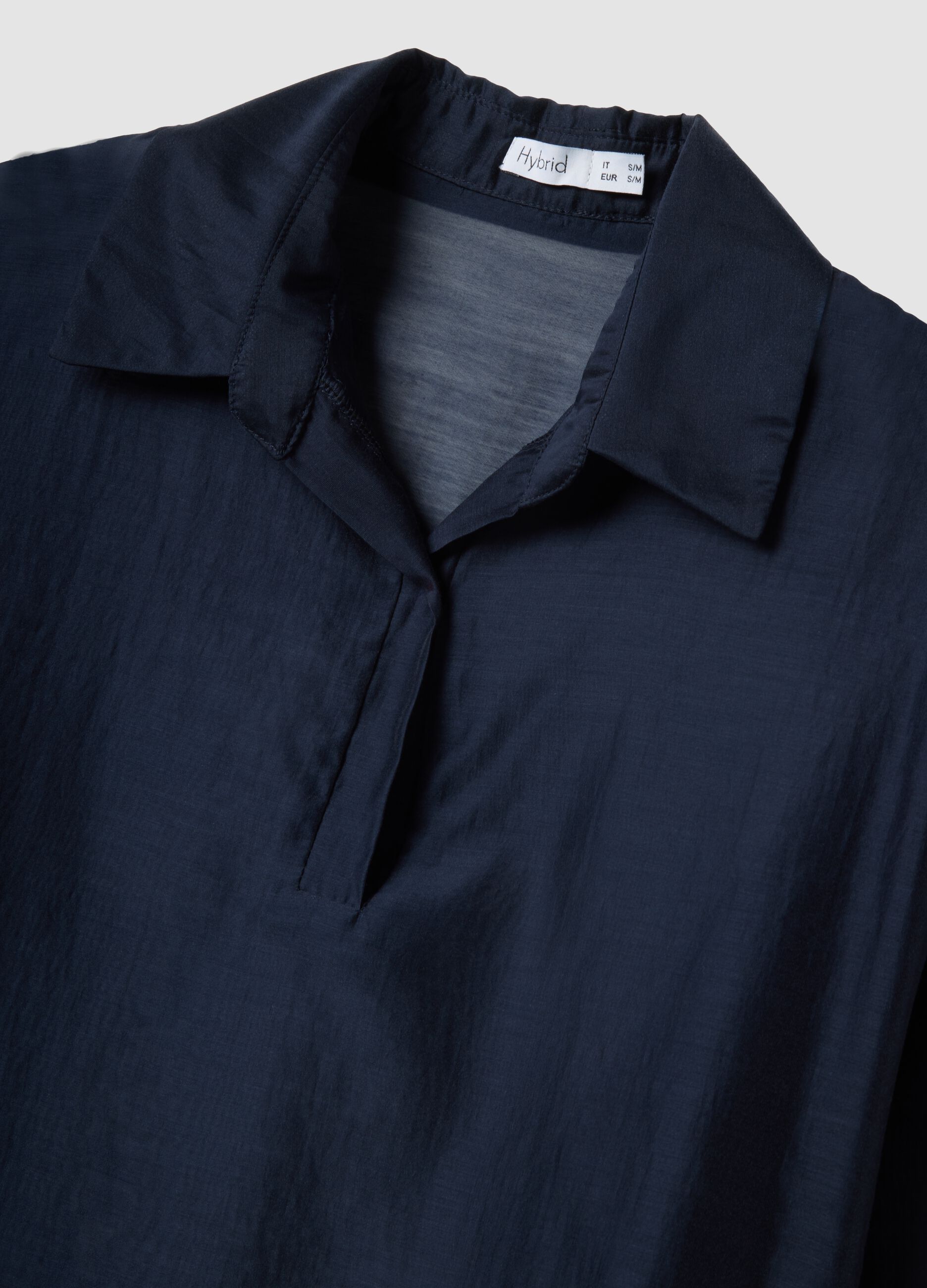 Blouse bleue manches longues en m&eacute;lange de viscose, coupe regular