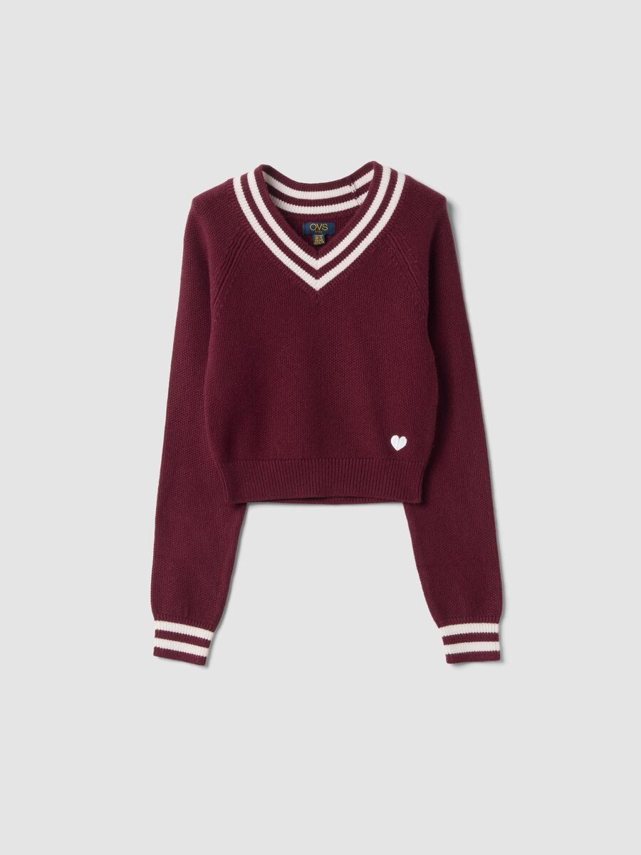 Maglione rosso in misto viscosa con scollo a V regular fit_0