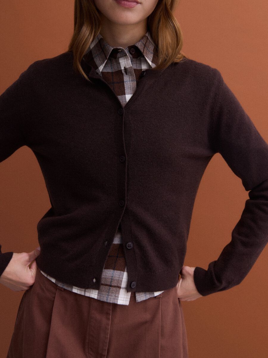 Brown pure wool crew-neck cardigan_2