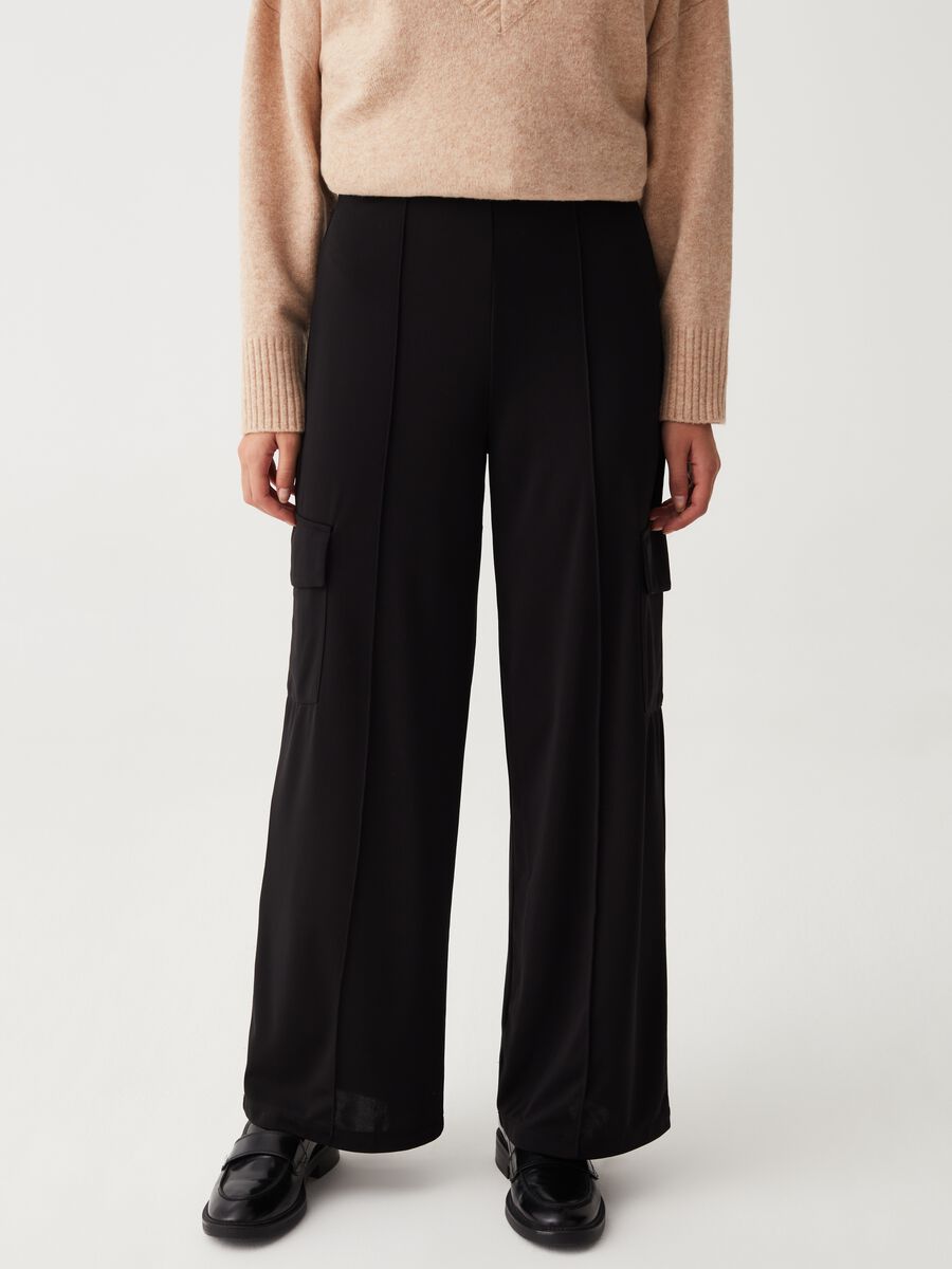 Wide-leg trousers with raised stitching_1