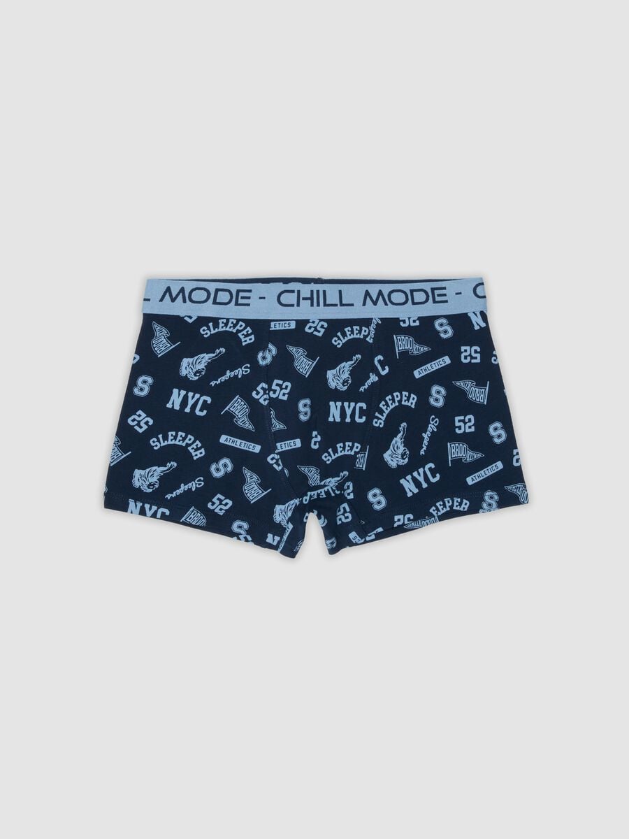 Boxer midi blu in cotone organico elasticizzato con stampa per bambino e ragazzo_0