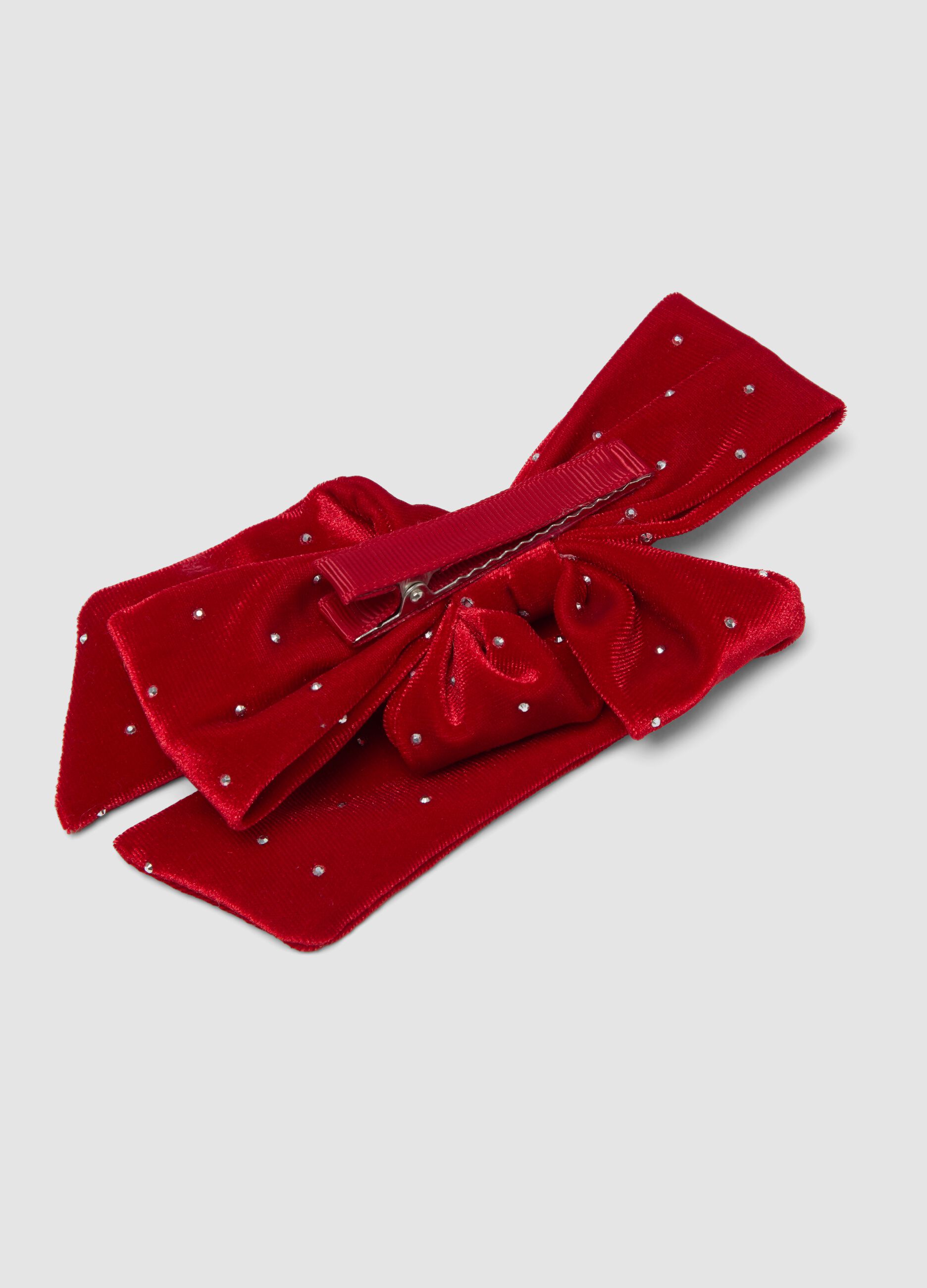 Fiocco rosso con strass per capelli