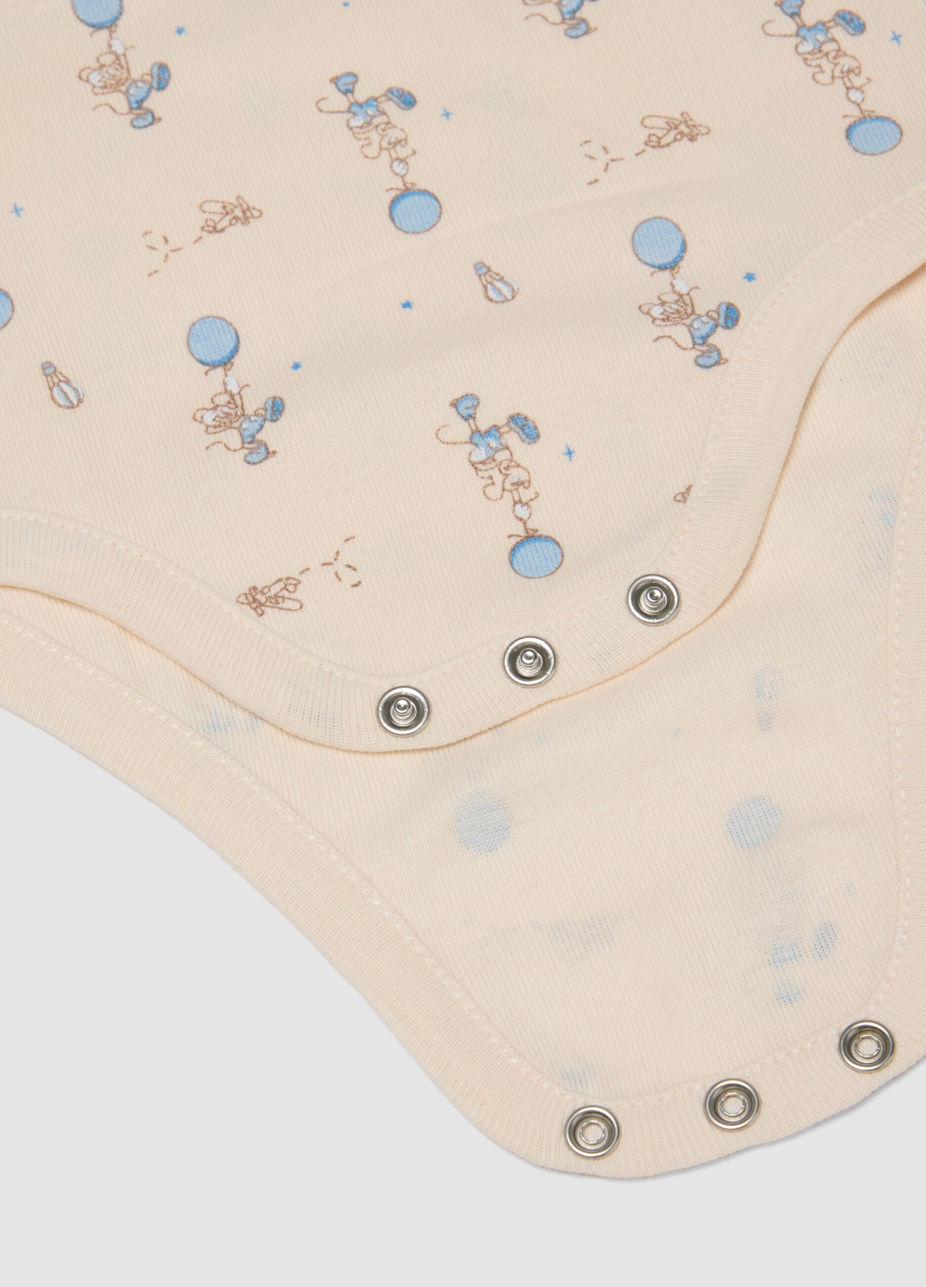 2-pack beige organic cotton baby bodysuits with Mickey print