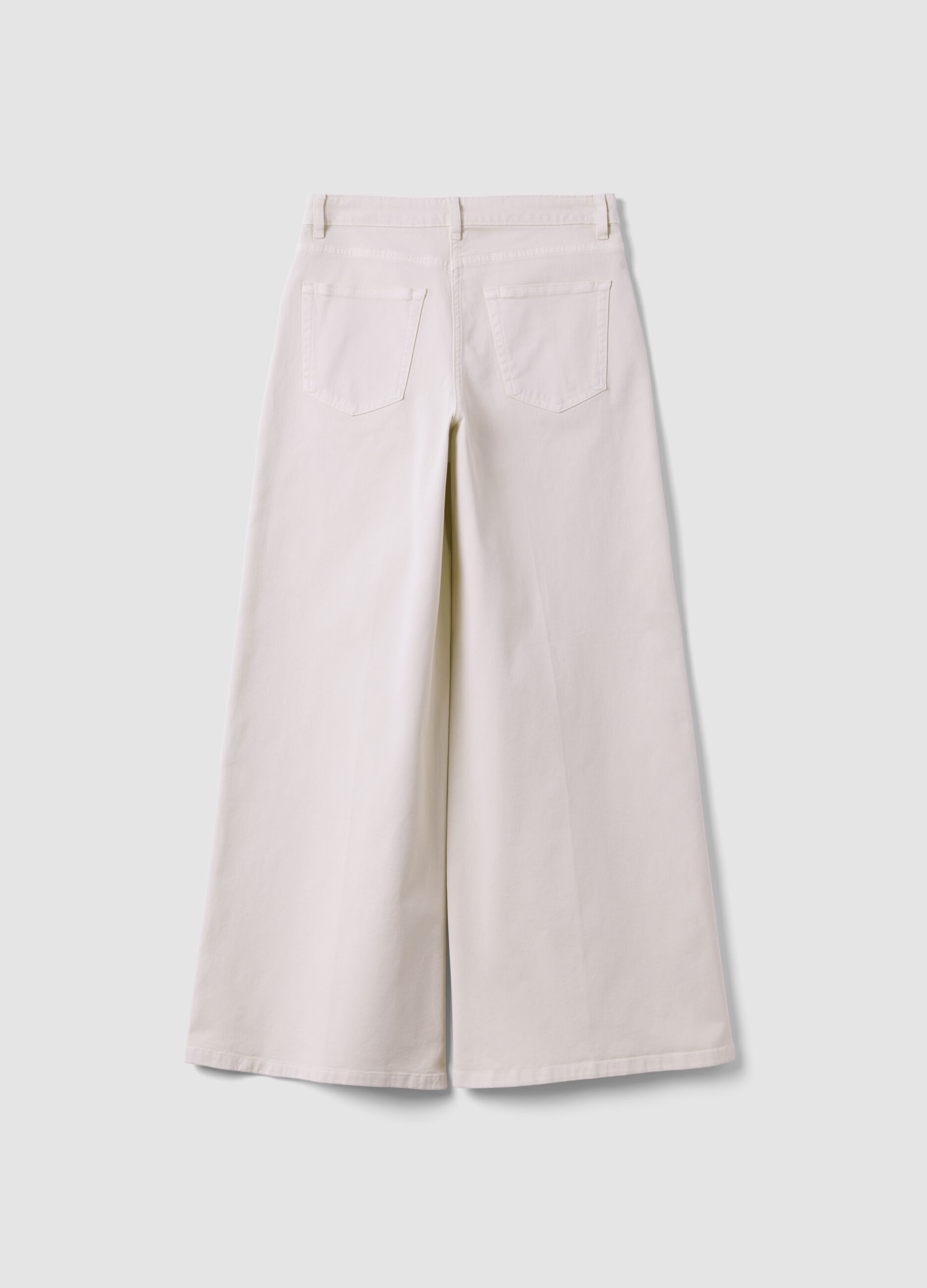 White stretch cotton wide-leg trousers
