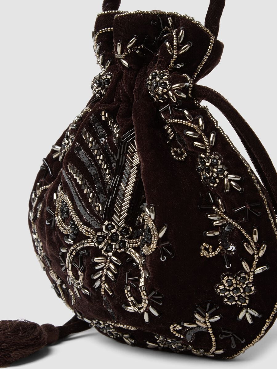 Dark brown bucket bag with beaded embroidery_2