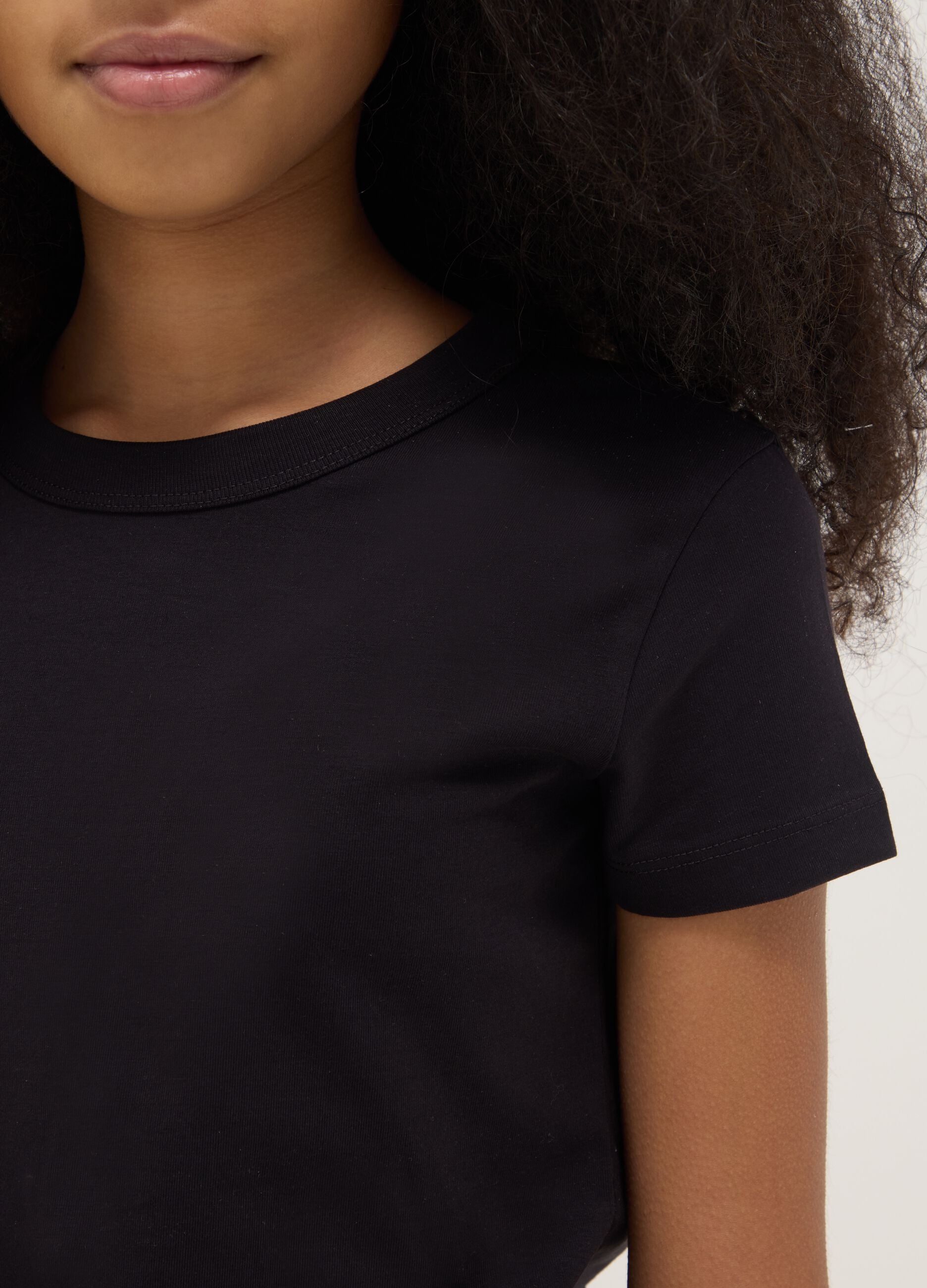 Girls' black cotton blend T-shirt regular fit