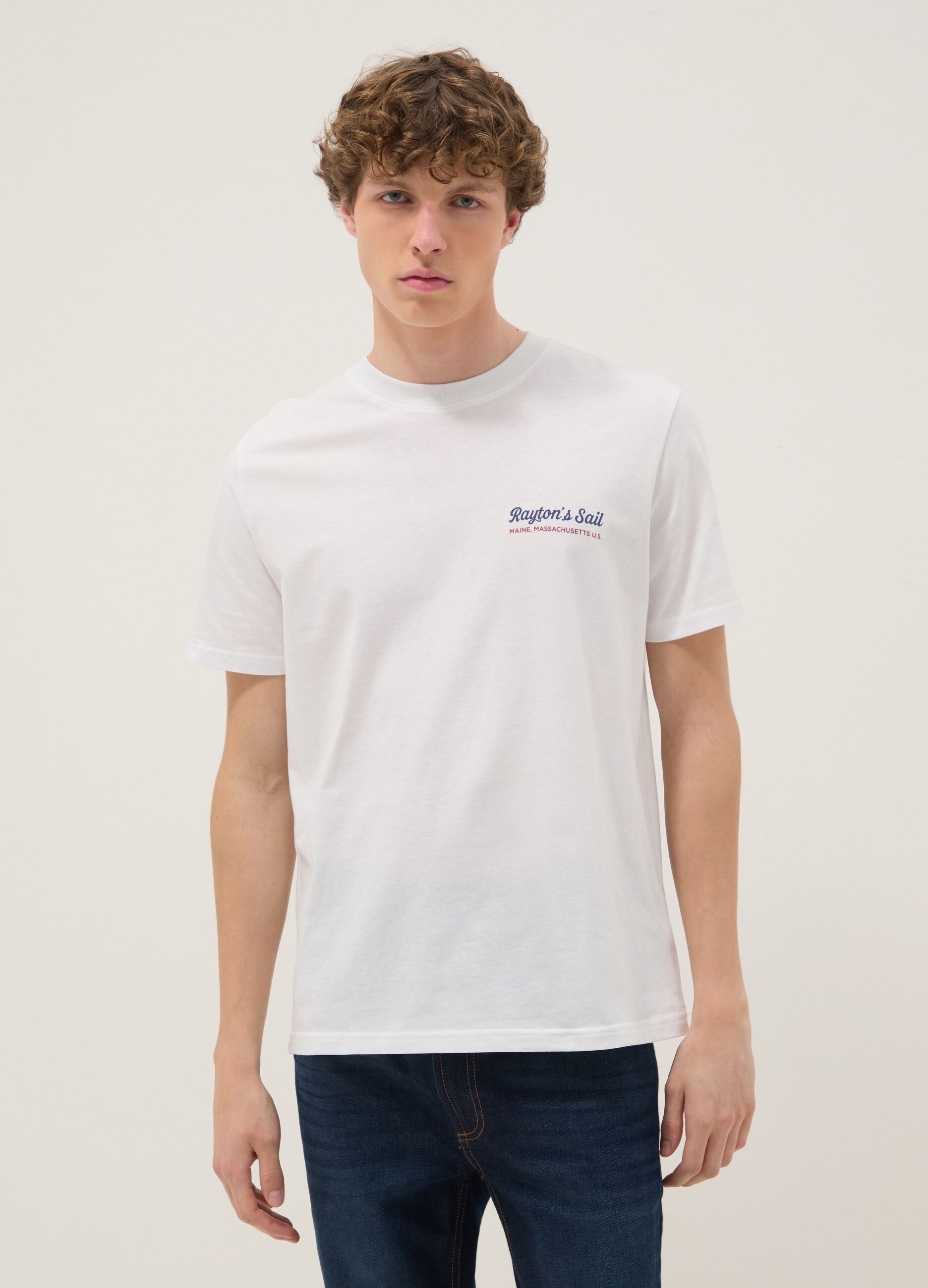 White pure cotton T-shirt with print