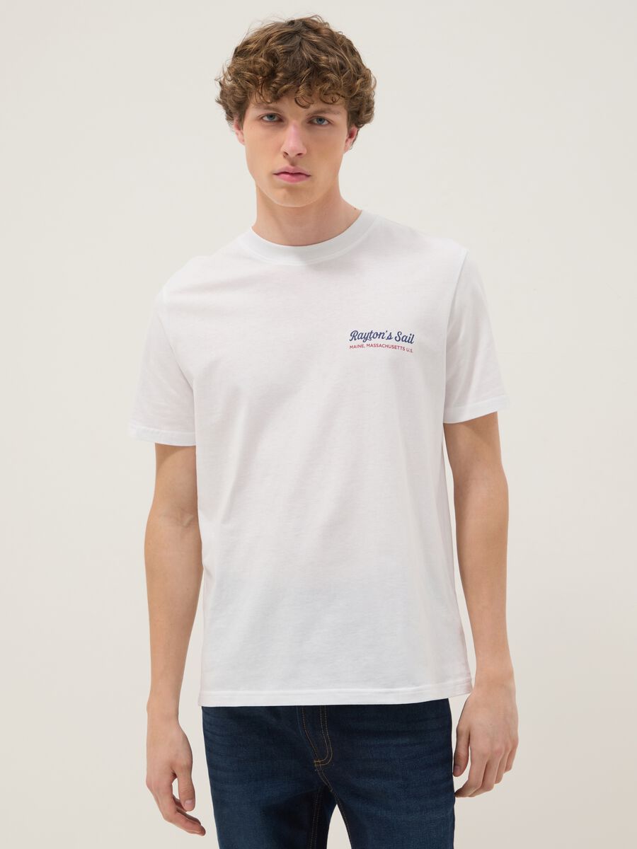 White pure cotton T-shirt with print_0
