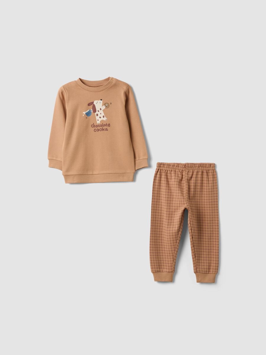 Pijama castanho de algod&atilde;o org&acirc;nico puro com estampado de cachorrinho para beb&eacute;_0
