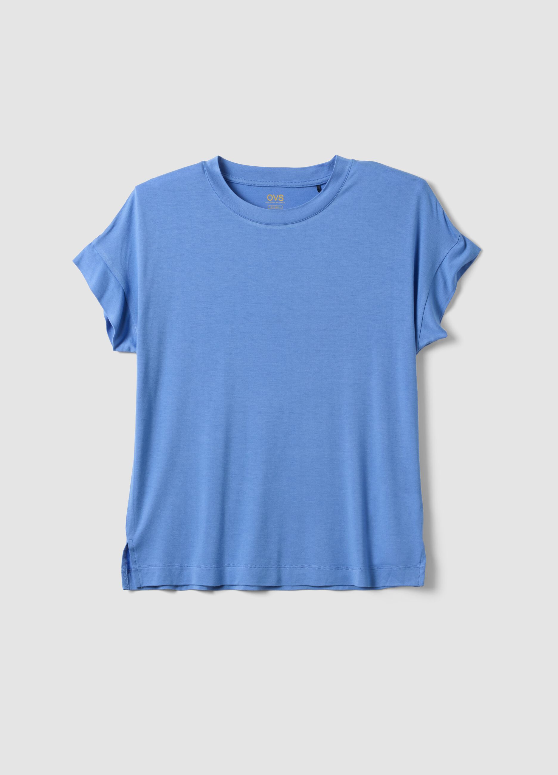 Light blue short-sleeve stretch viscose T-shirt