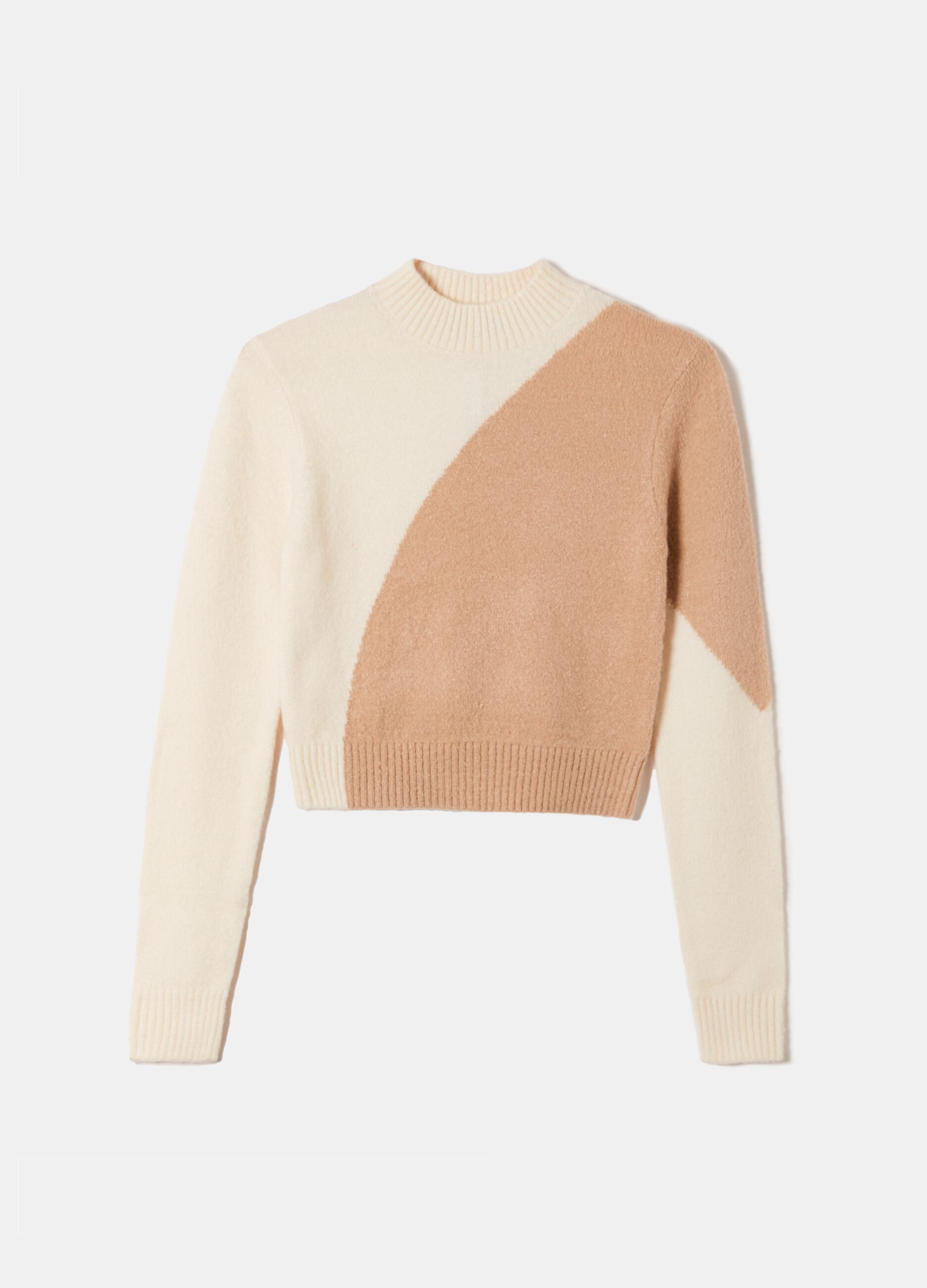 Two-tone cropped pullover with mock neck