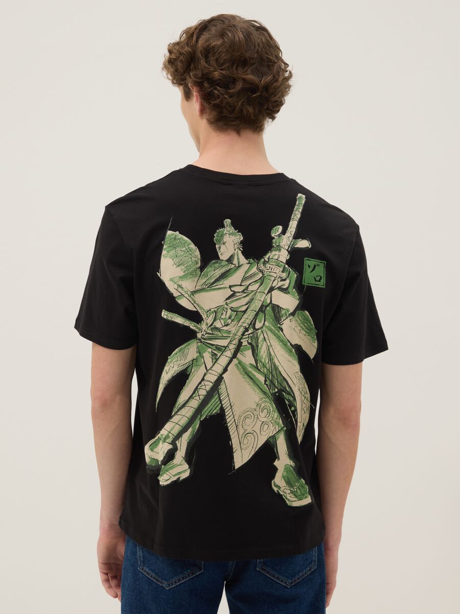Schwarzes T-Shirt mit One Piece-Print aus reiner Baumwolle, Relaxed Fit_2