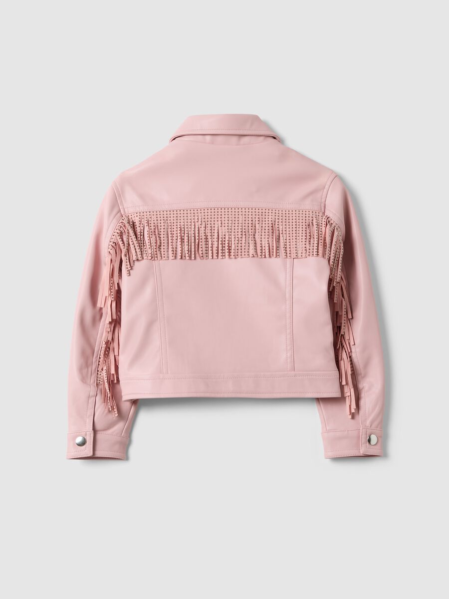 Girls' pink jacket, regular fit with fringes and mesh details_1