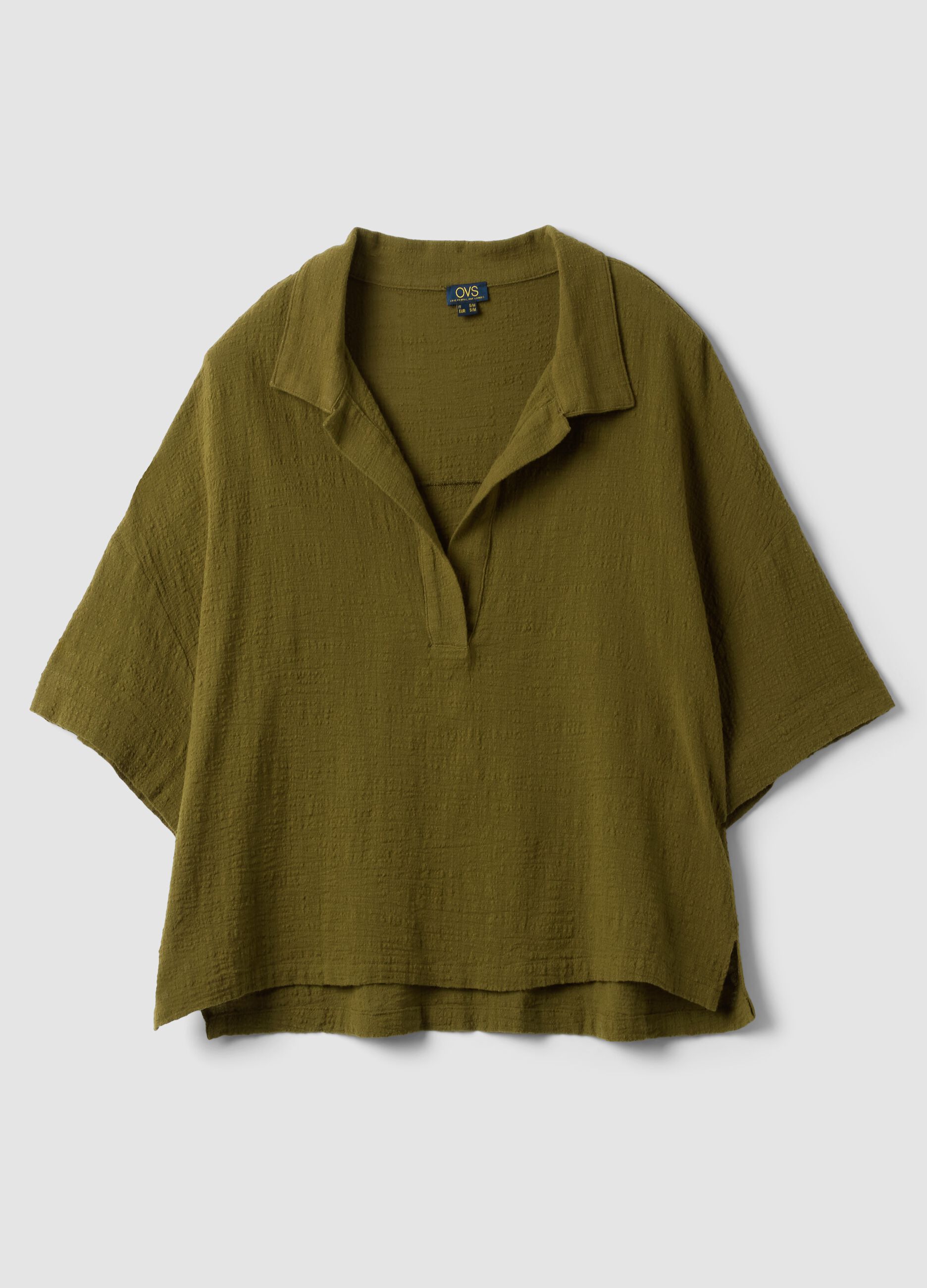 Kurzer gr&uuml;ner Kaftan aus reiner Baumwolle mit V-Ausschnitt