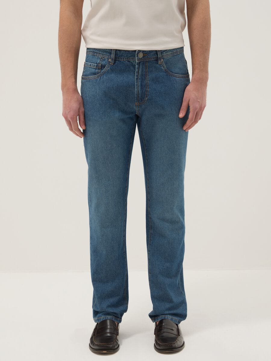 Regular fit blue denim jeans in pure cotton_1