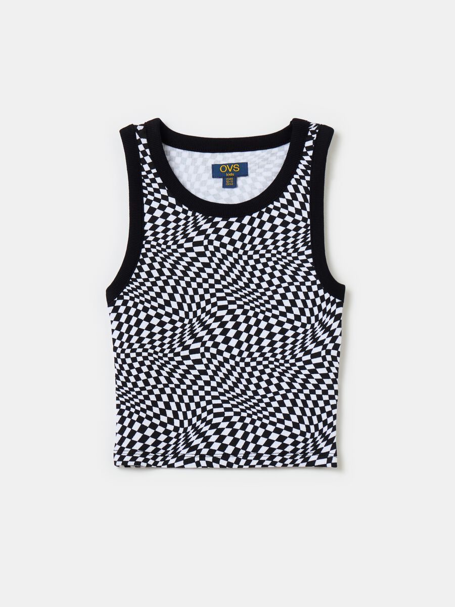 Tank top a costine con stampa_0