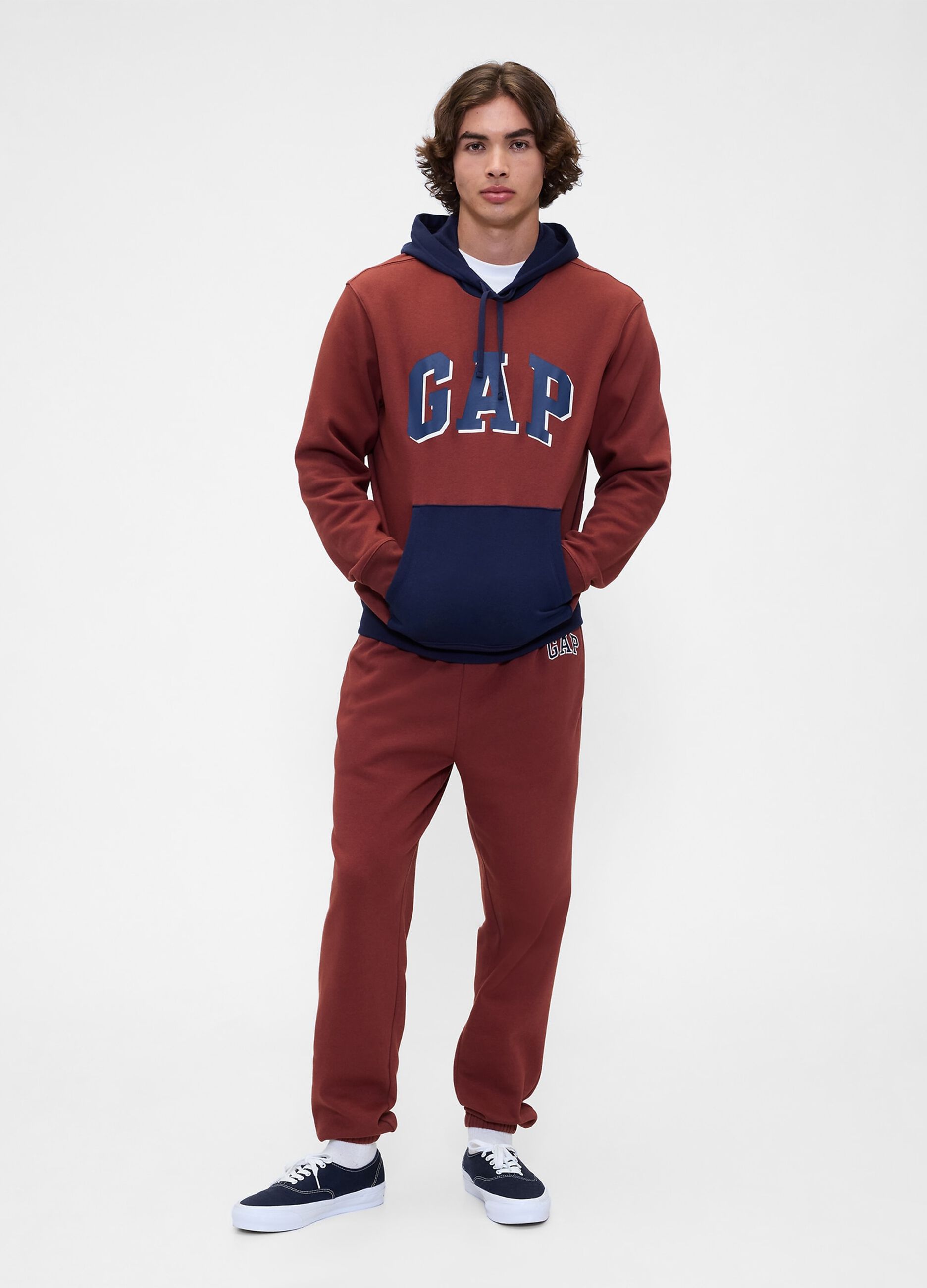 Red hooded cotton blend sweatshirt
