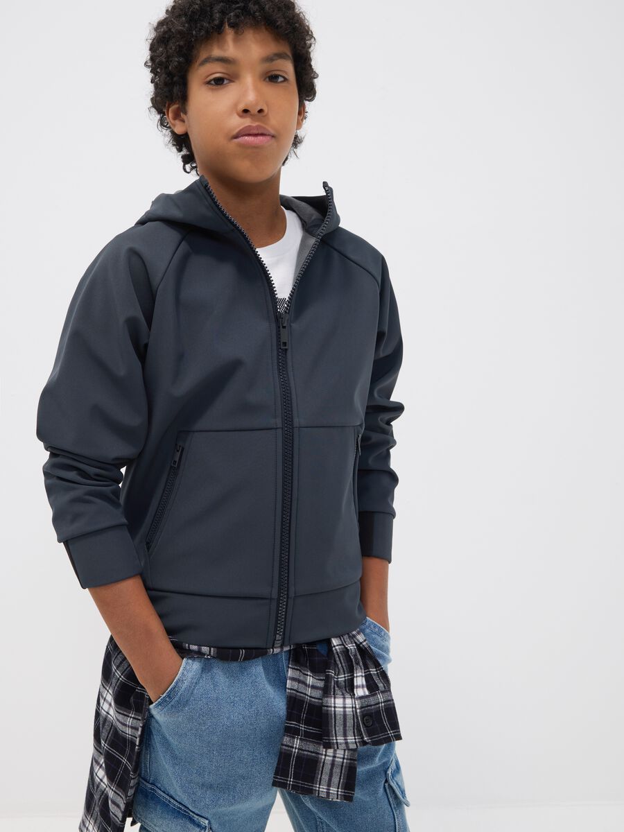 Veste grise &agrave; capuche en tissu stretch pour gar&ccedil;on_0