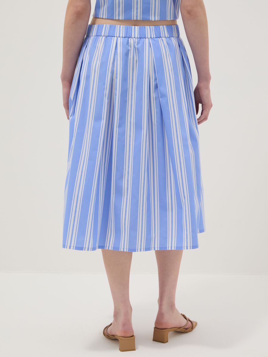 Saia midi azul &agrave;s riscas em algod&atilde;o puro_2