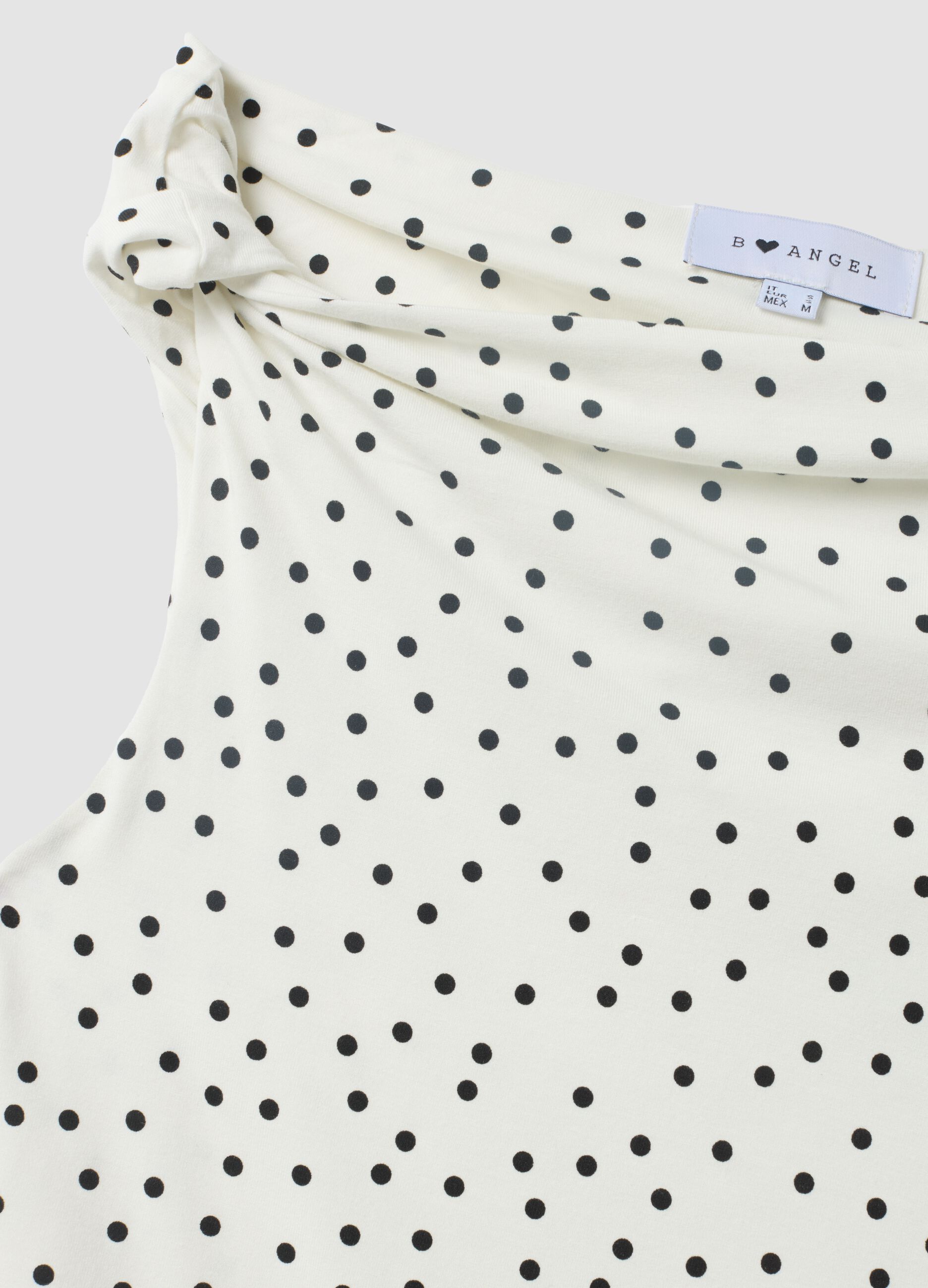White asymmetric one-shoulder slim-fit polka-dot stretch viscose top