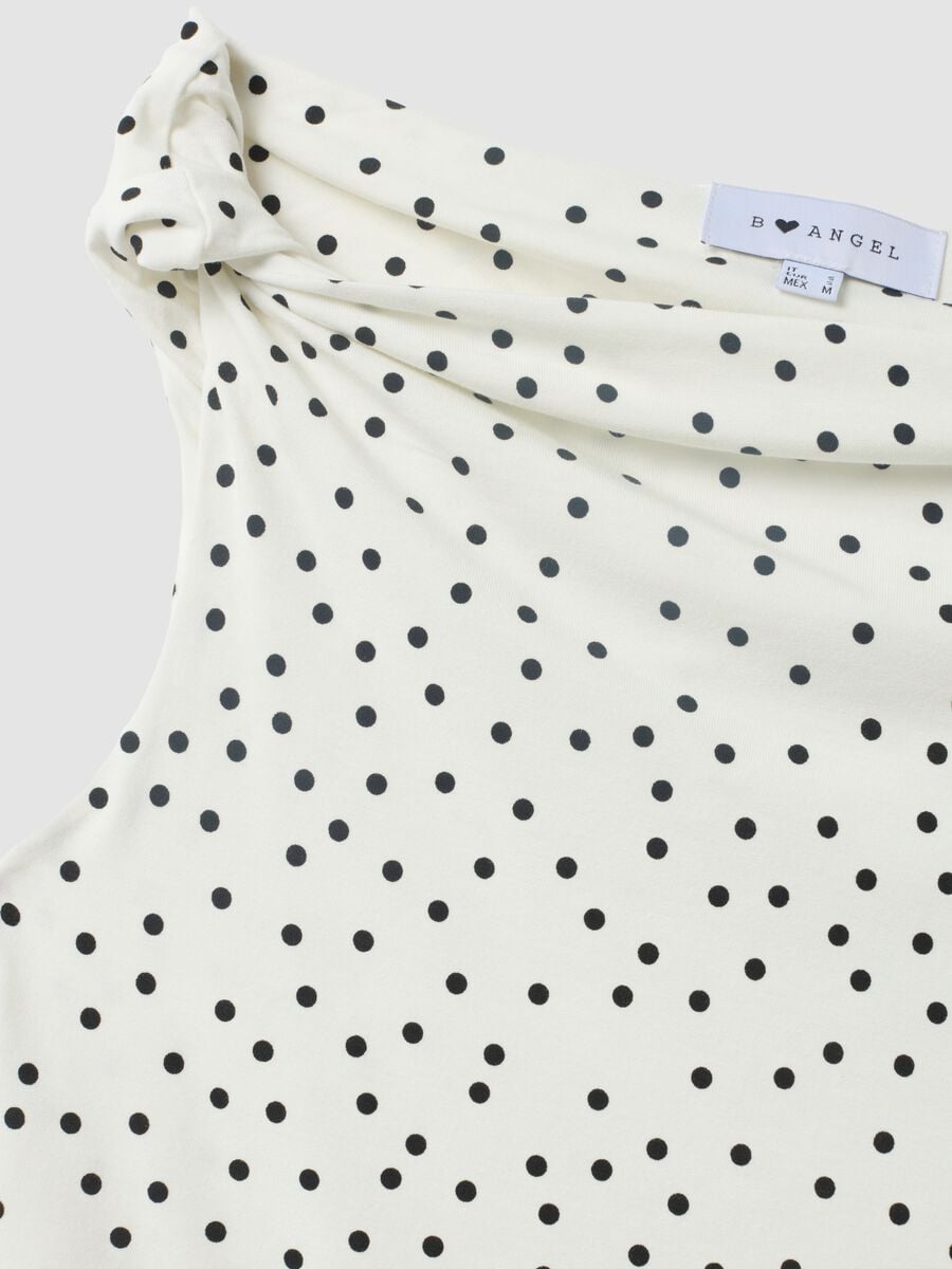 White asymmetric one-shoulder slim-fit polka-dot stretch viscose top_6
