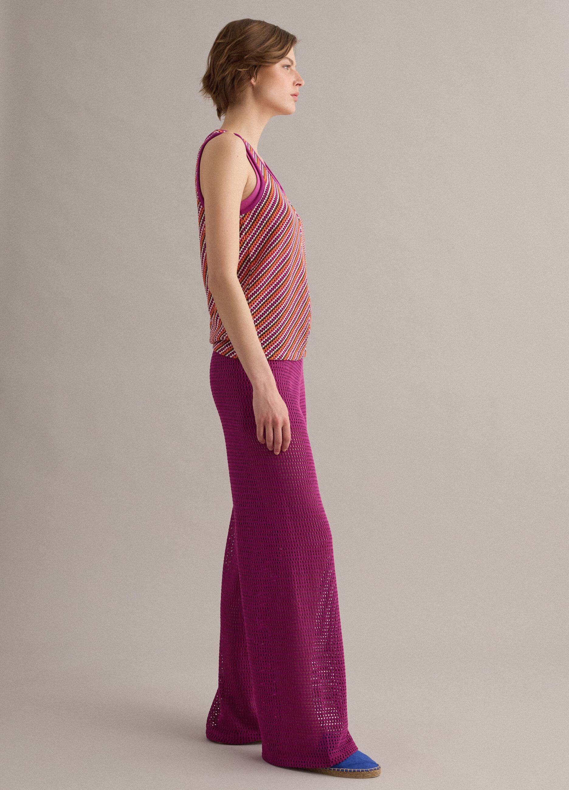 Multicolour crochet tank top in stretch fabric, regular fit