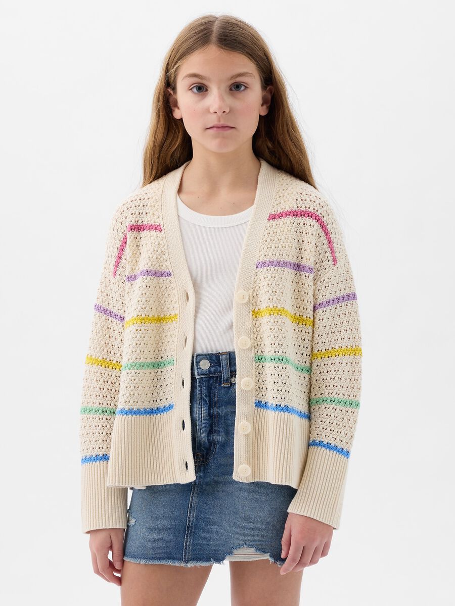 Cardigan pointelle a righe multicolor_2