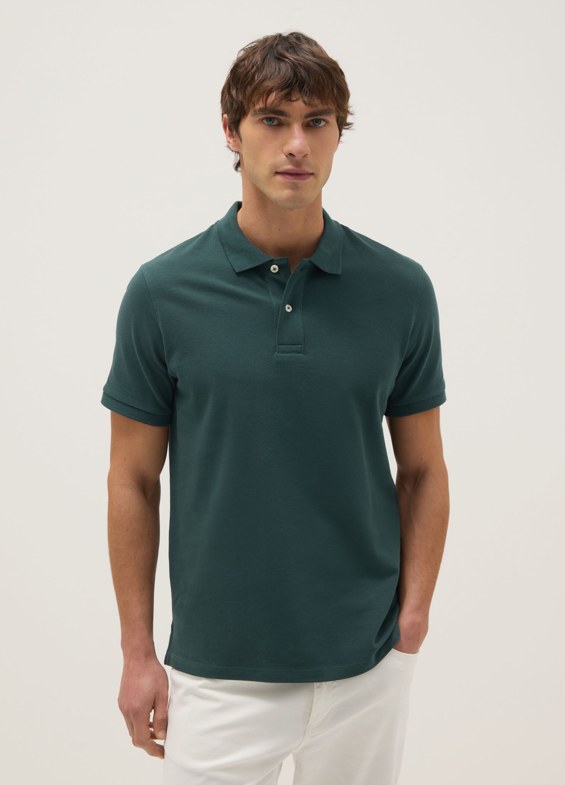 Polo verde de puro algod&atilde;o, regular fit