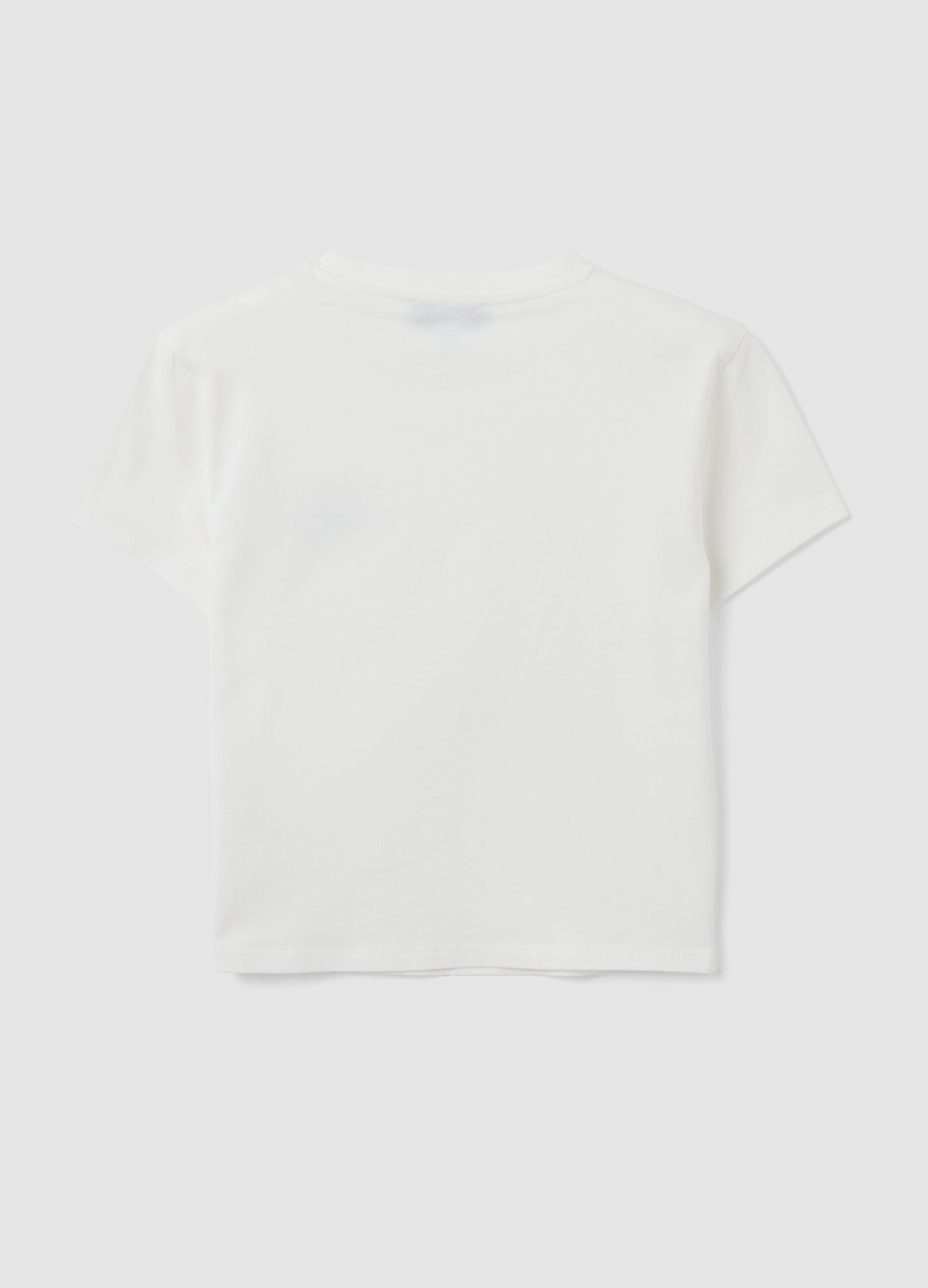 White pure cotton cropped T-shirt with graphic print, regular fit