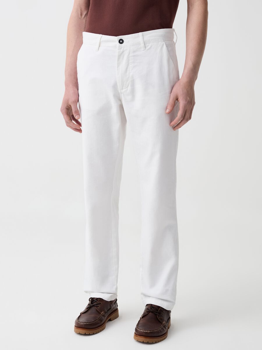 Pantalone chino in lino e cotone_1