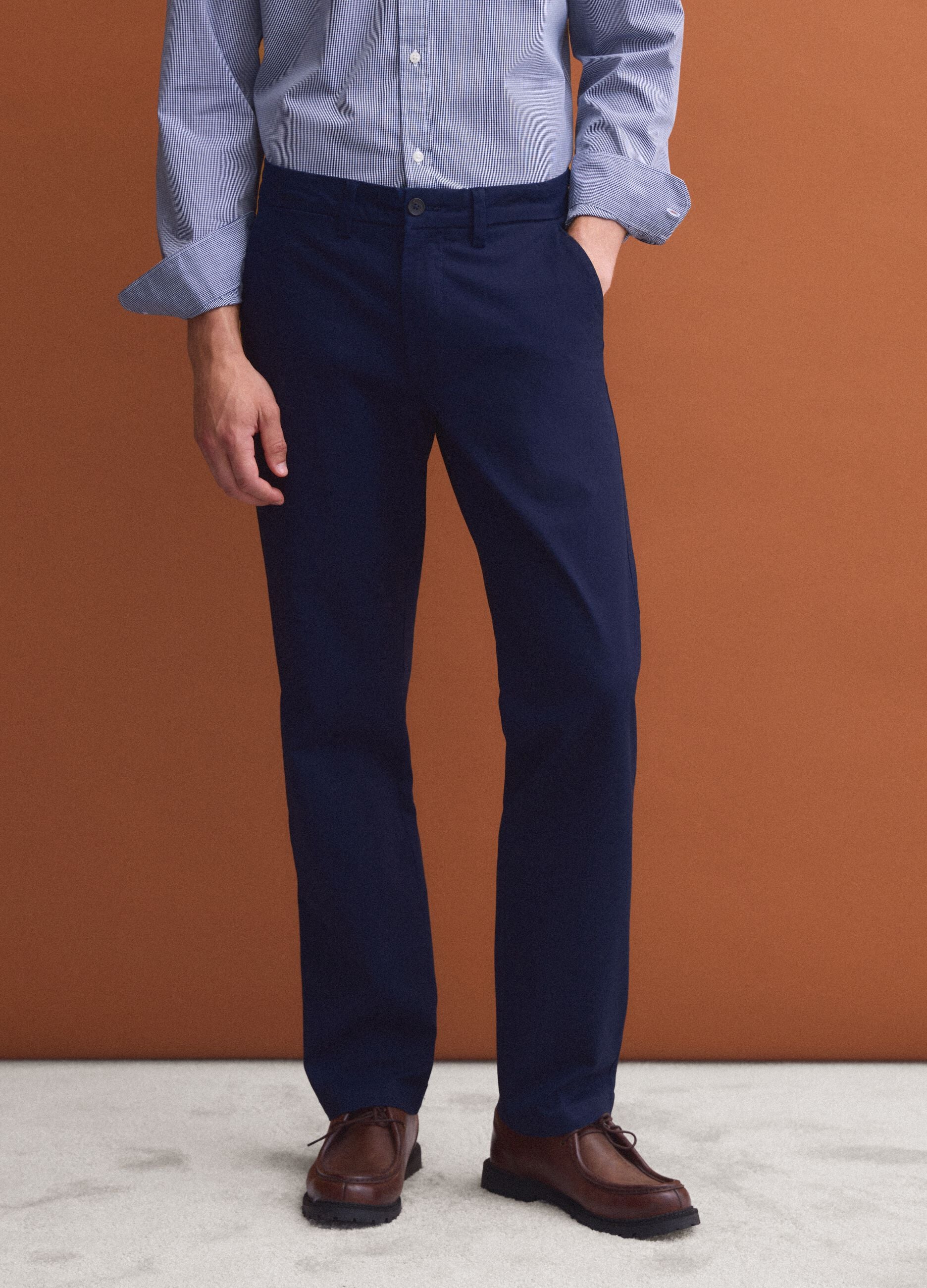 Blue regular-fit stretch cotton twill chino trousers