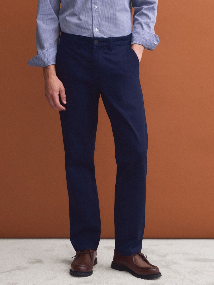 Blue regular-fit stretch cotton twill chino trousers_1