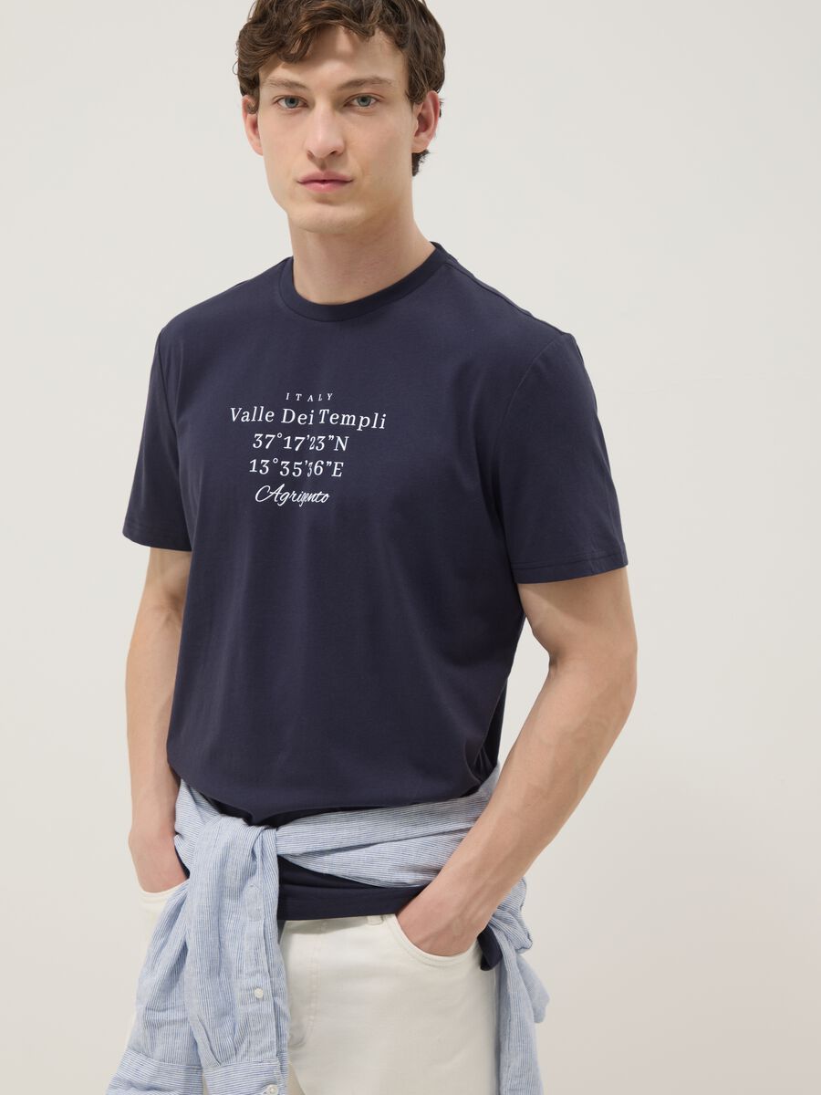 Blaues Kurzarm-T-Shirt aus reiner Baumwolle, Regular Fit_0