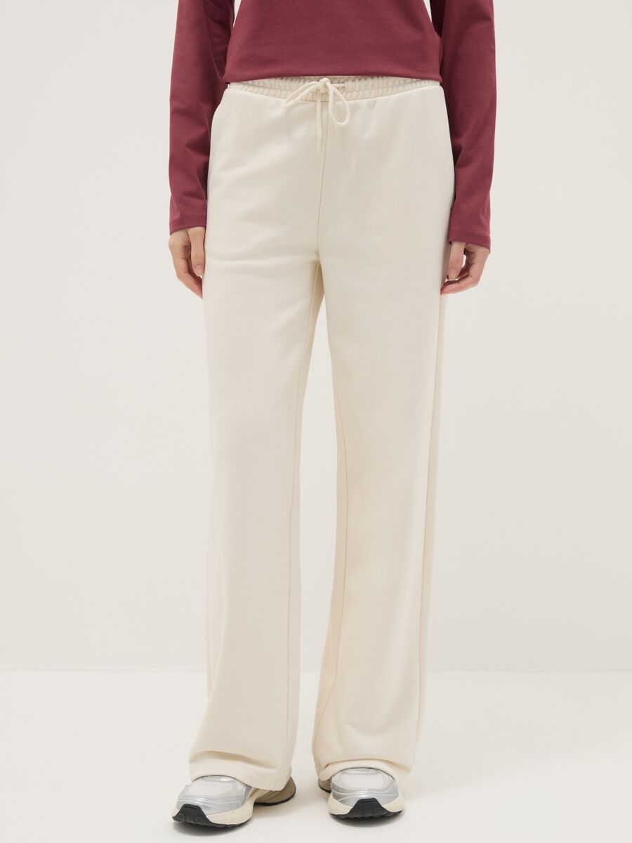 White regular fit cotton blend jogger trousers_1