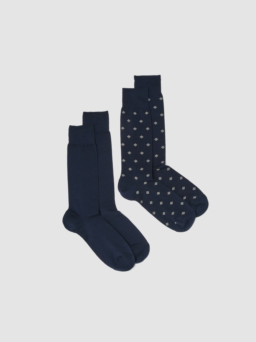 Bipack of blue stretch cotton blend socks_0