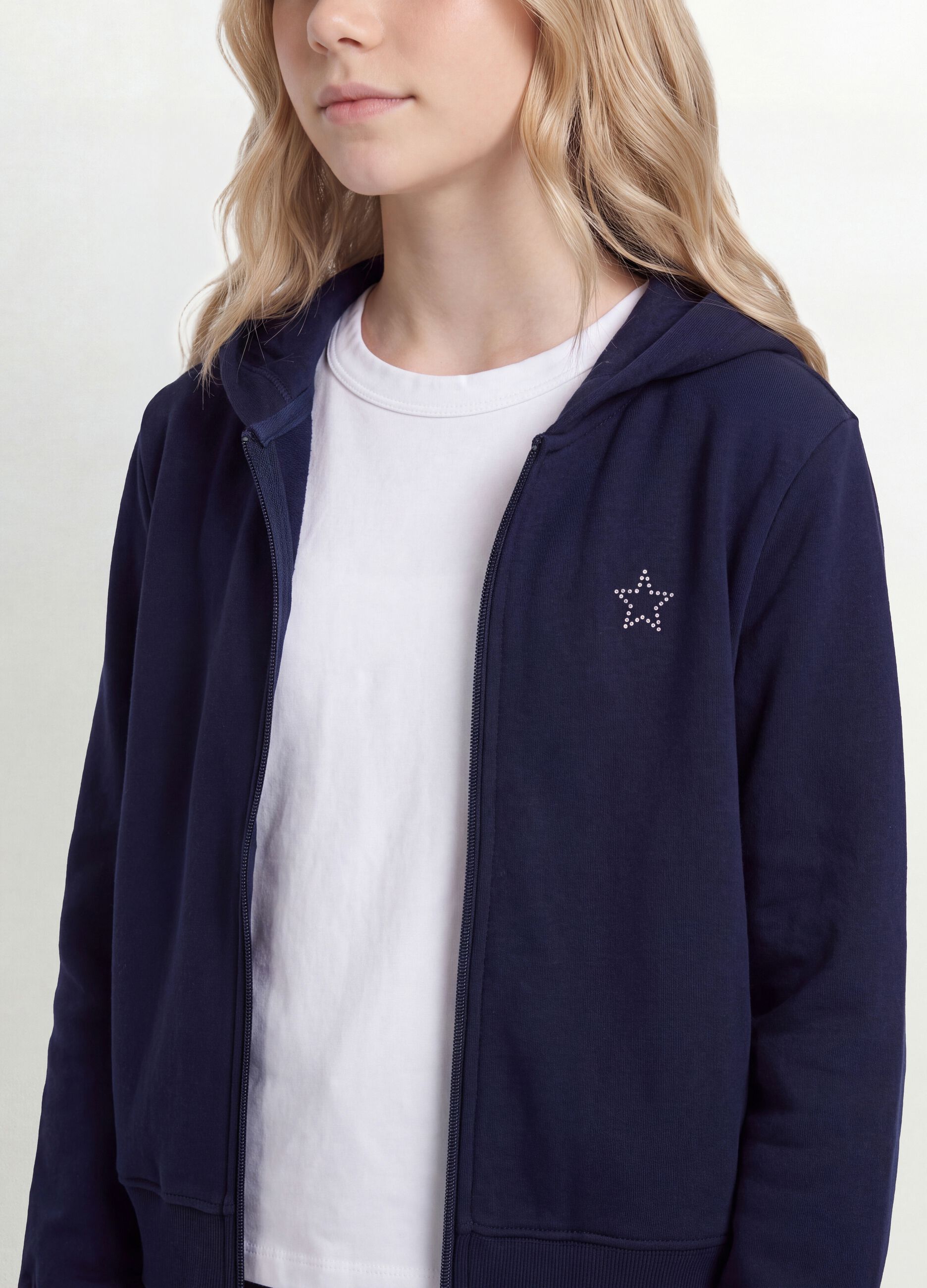 Blue pure organic cotton hooded sweatshirt with star for girls