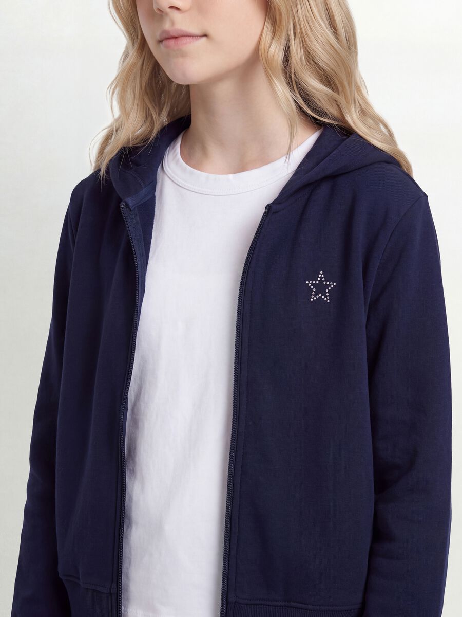 Blue organic cotton hooded zip-up sweatshirt with star detail for girls_2