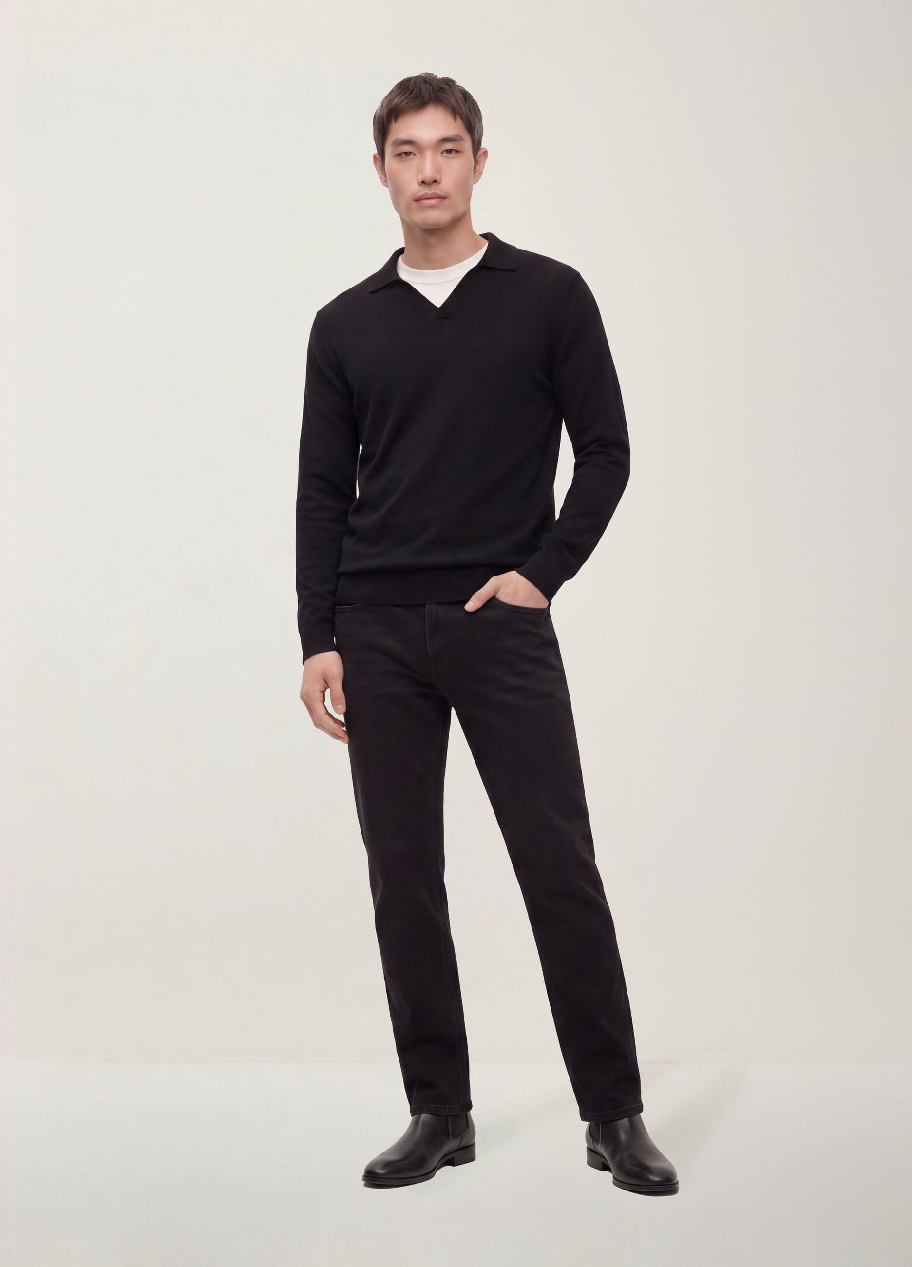 Black regular-fit jeans in a cotton, lyocell and viscose blend