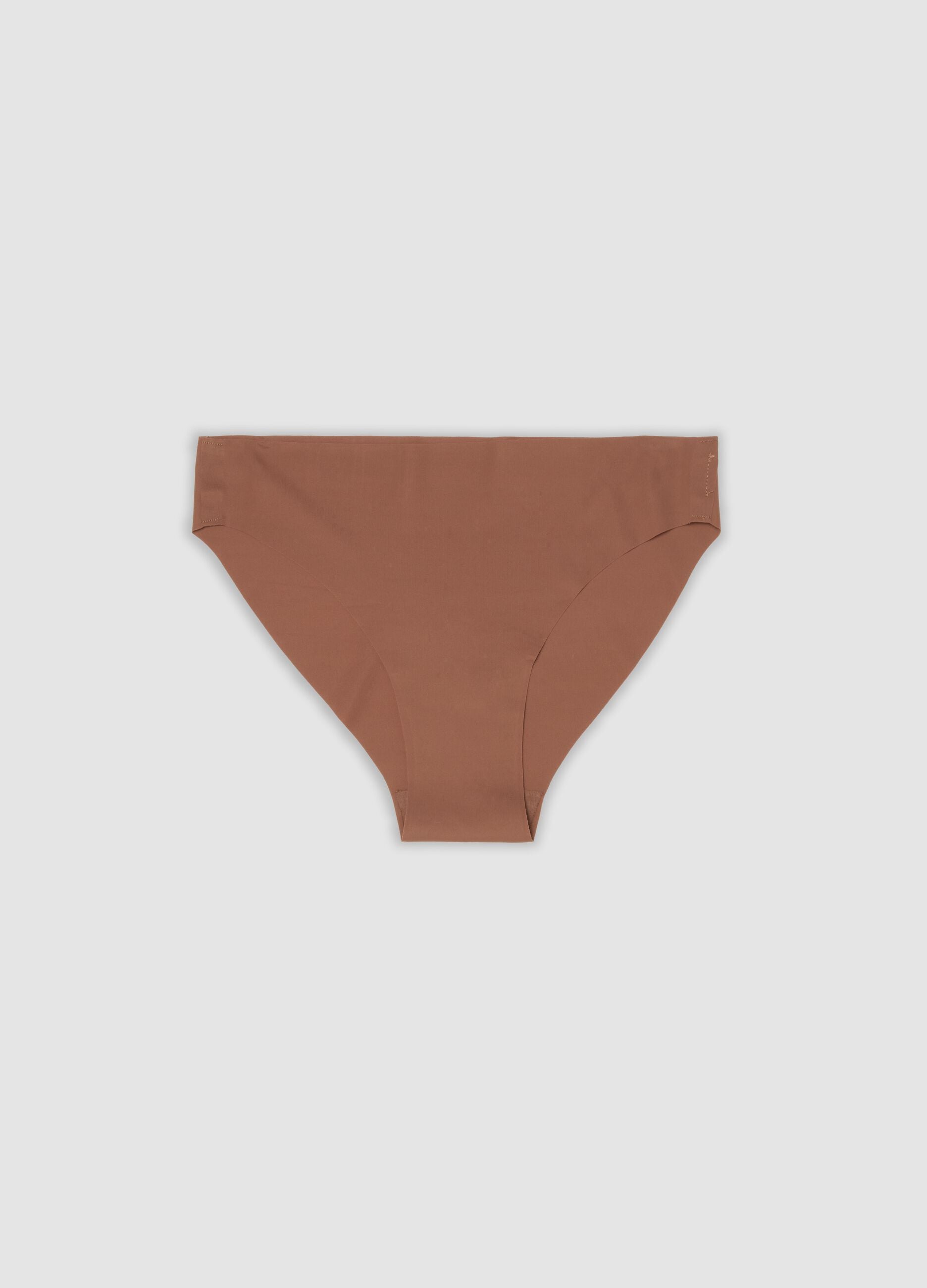 Brown stretch microfibre briefs with regular waist