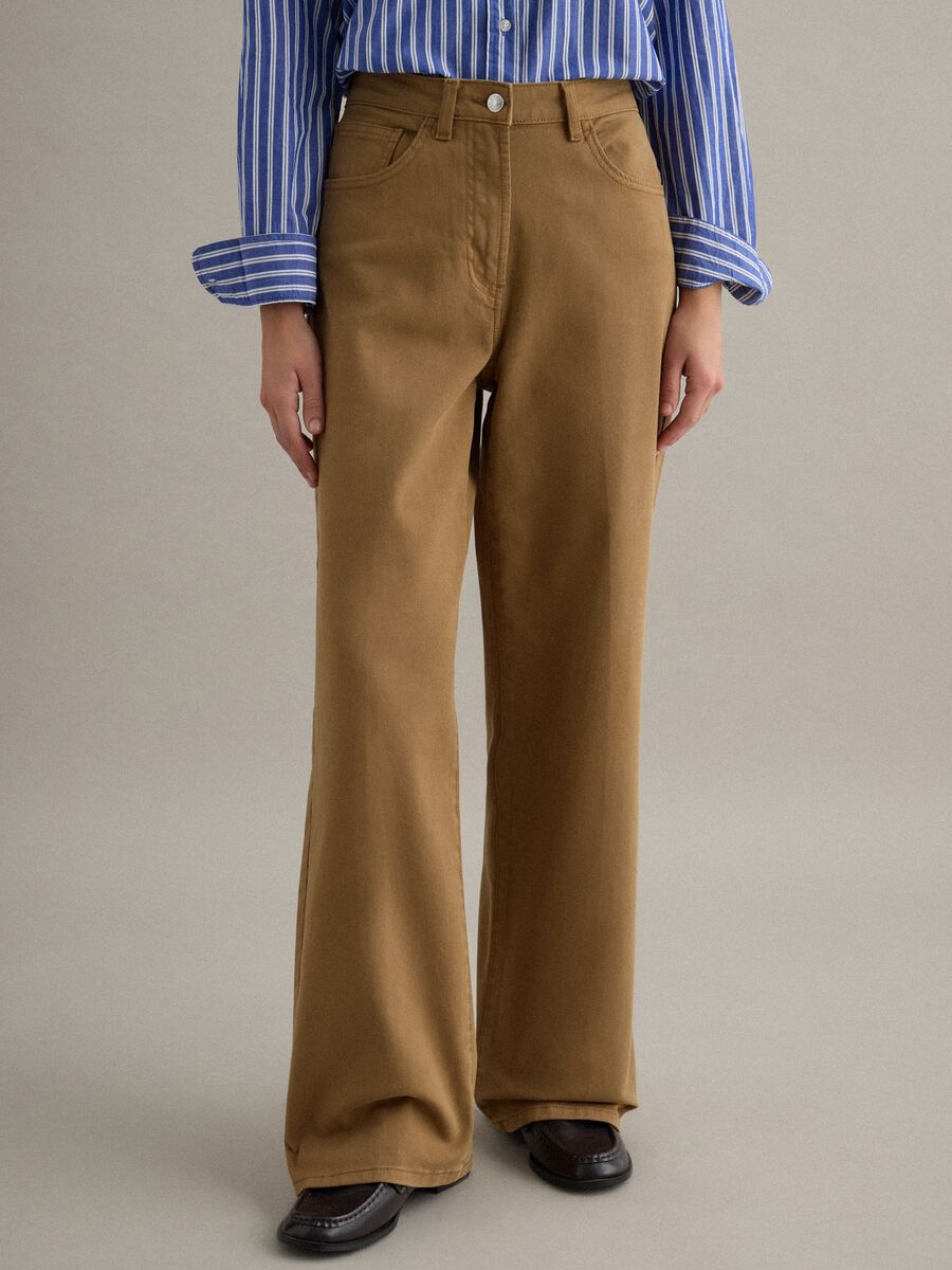 Straight Brown Stretch Cotton Chino Trousers_1