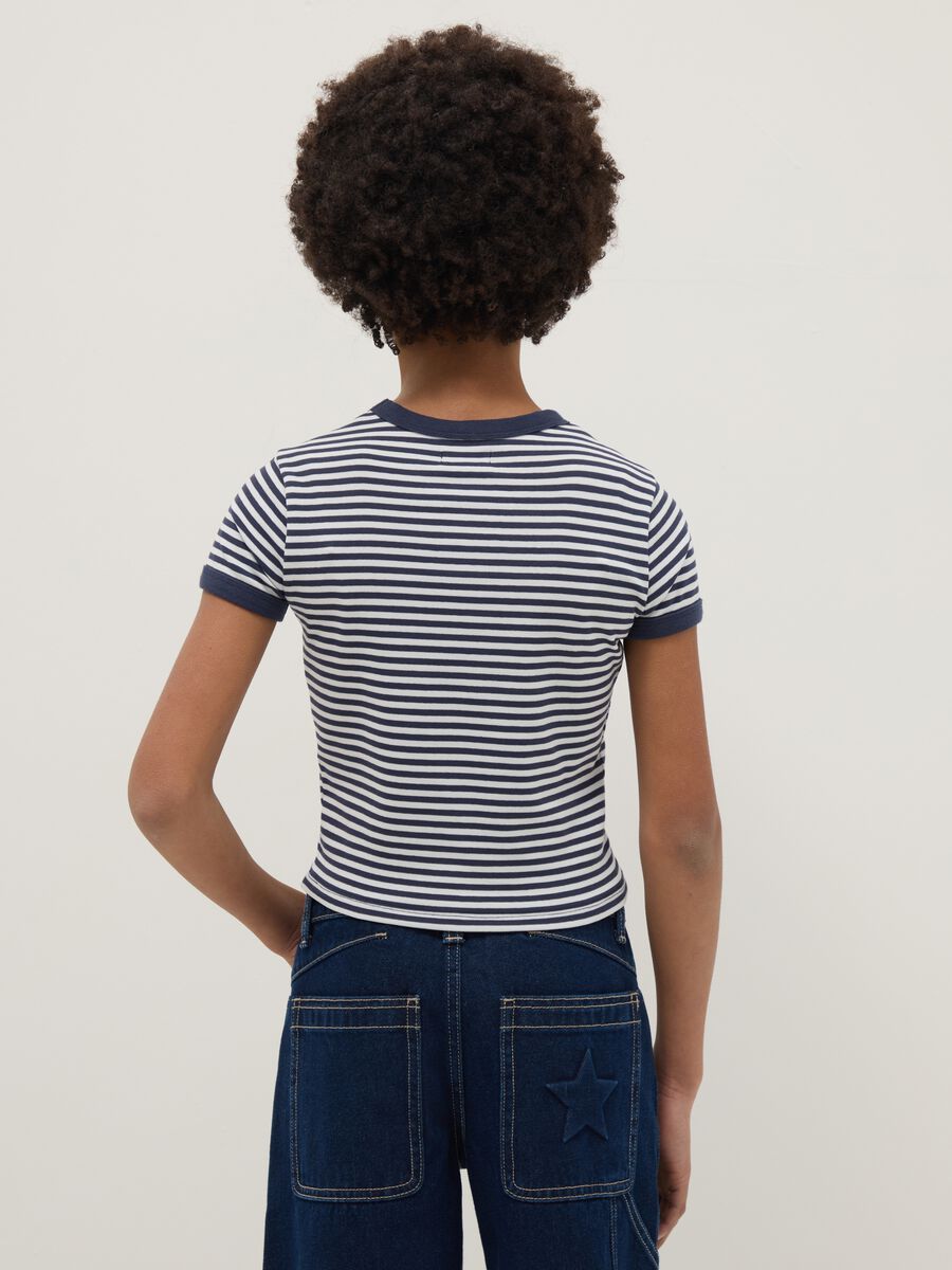 Blue striped stretch T-shirt for girls_1