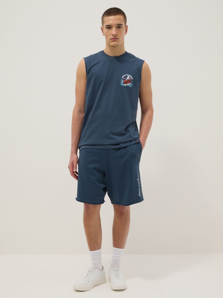 Blue pure cotton Bermuda shorts with elasticated waist_0