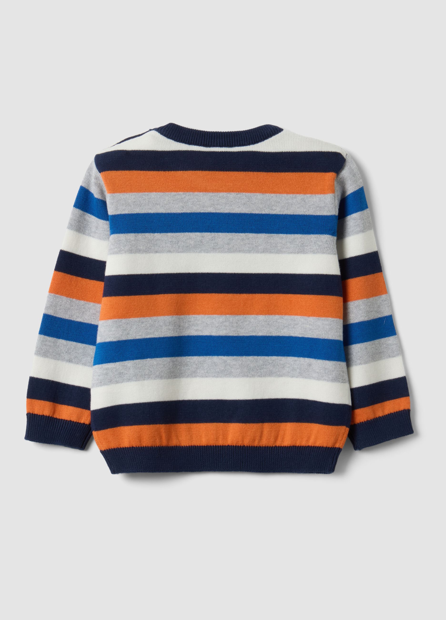 Camisola &agrave;s riscas multicolor em algod&atilde;o puro para beb&eacute; menino