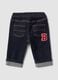 Blue stretch-cotton denim trousers with teddy bear embroidery for baby_1