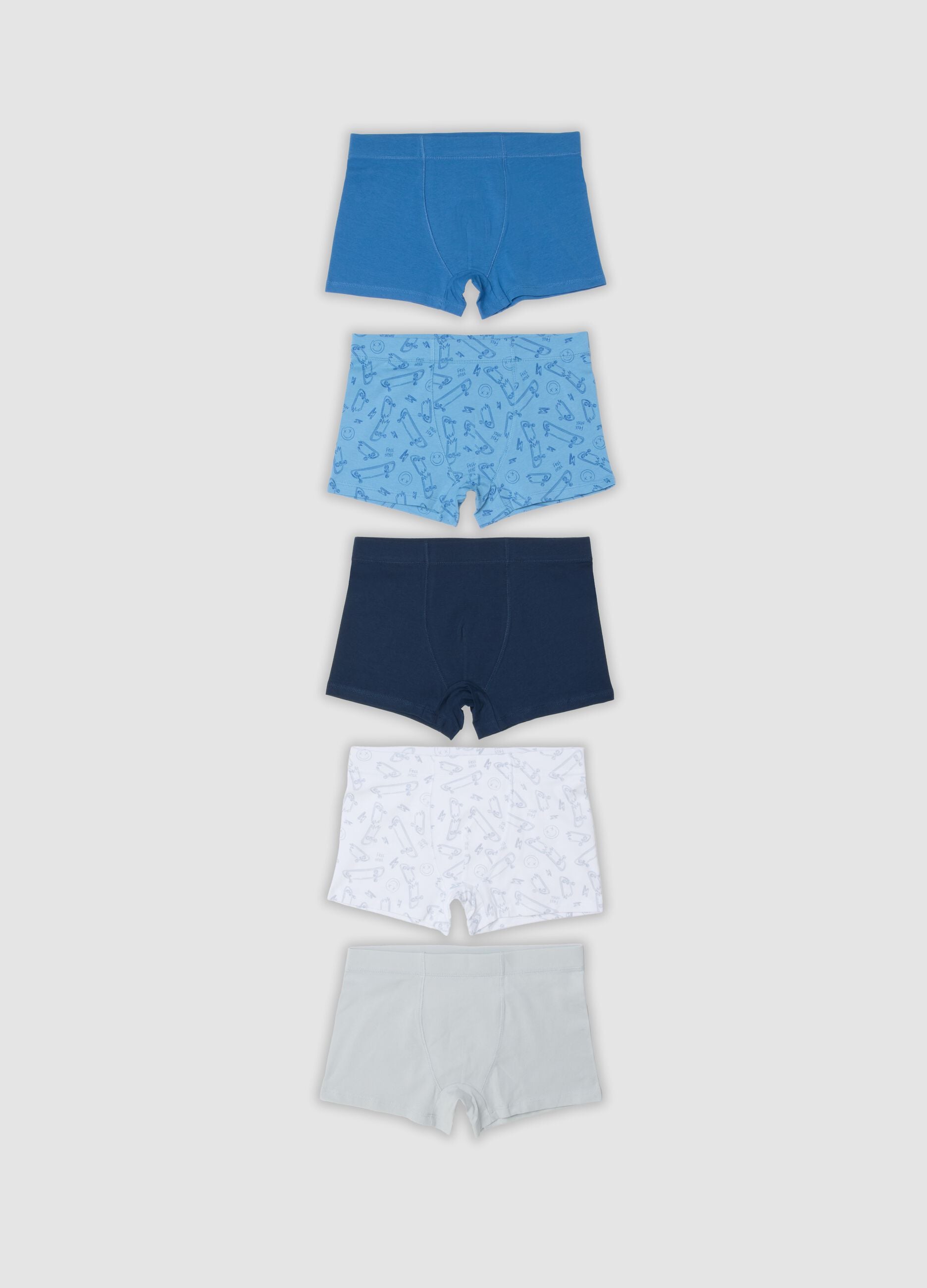 Pack of five multicolour midi boxer shorts in stretch organic cotton