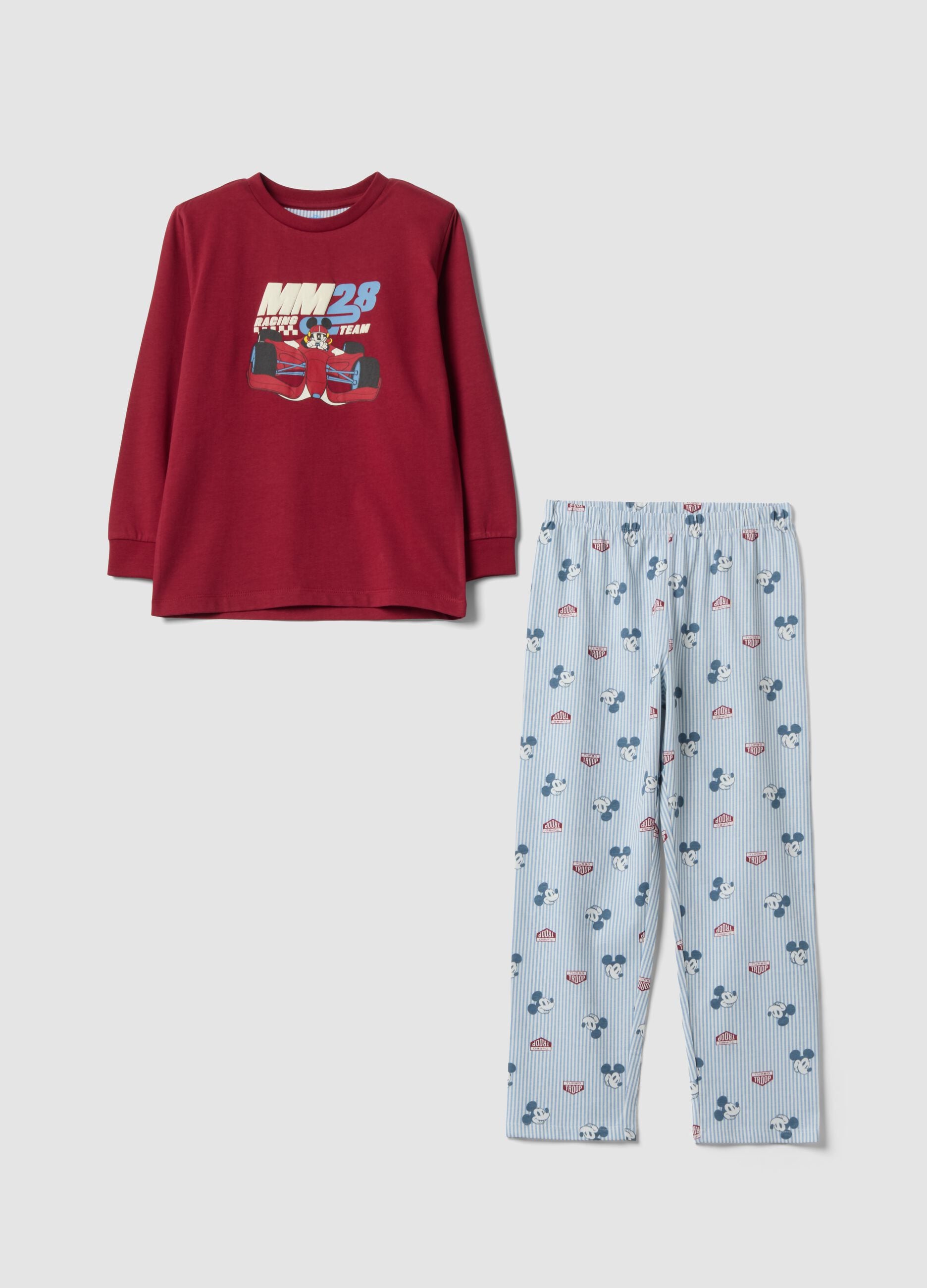 Red Mickey Mouse print organic cotton pyjamas for boys