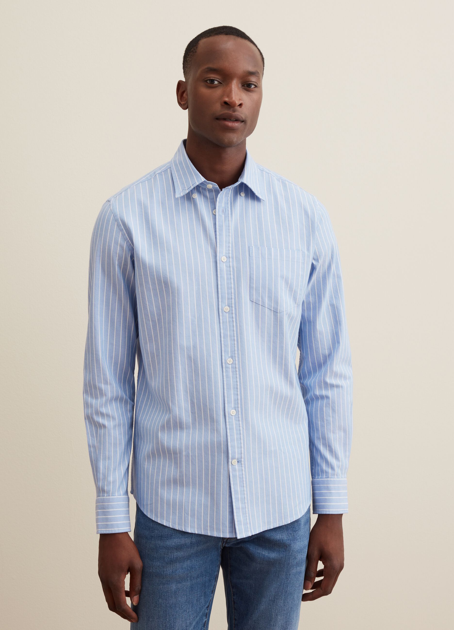 Striped Oxford cotton shirt with pocket_1