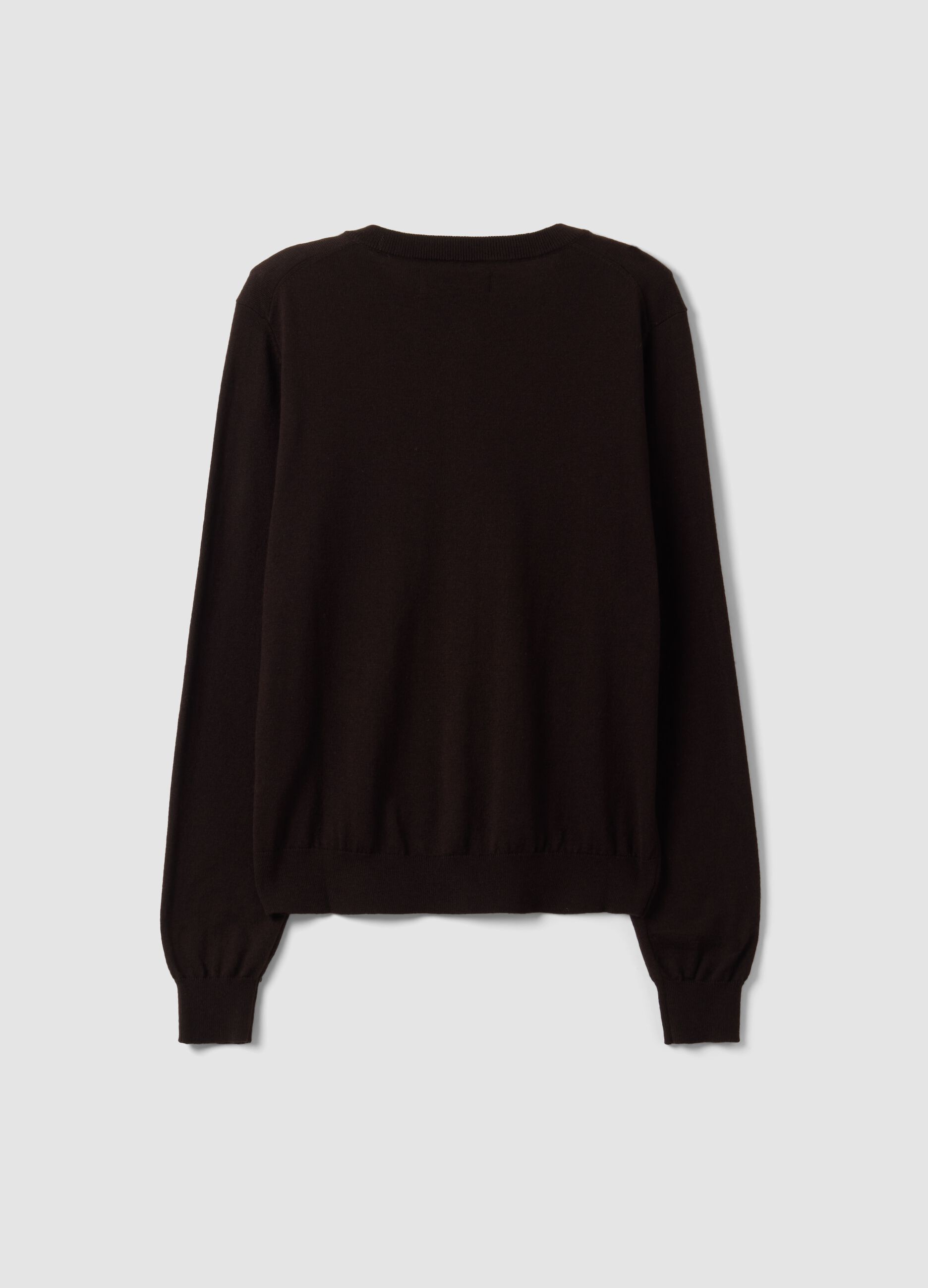 Brown wool-blend crew-neck cardigan